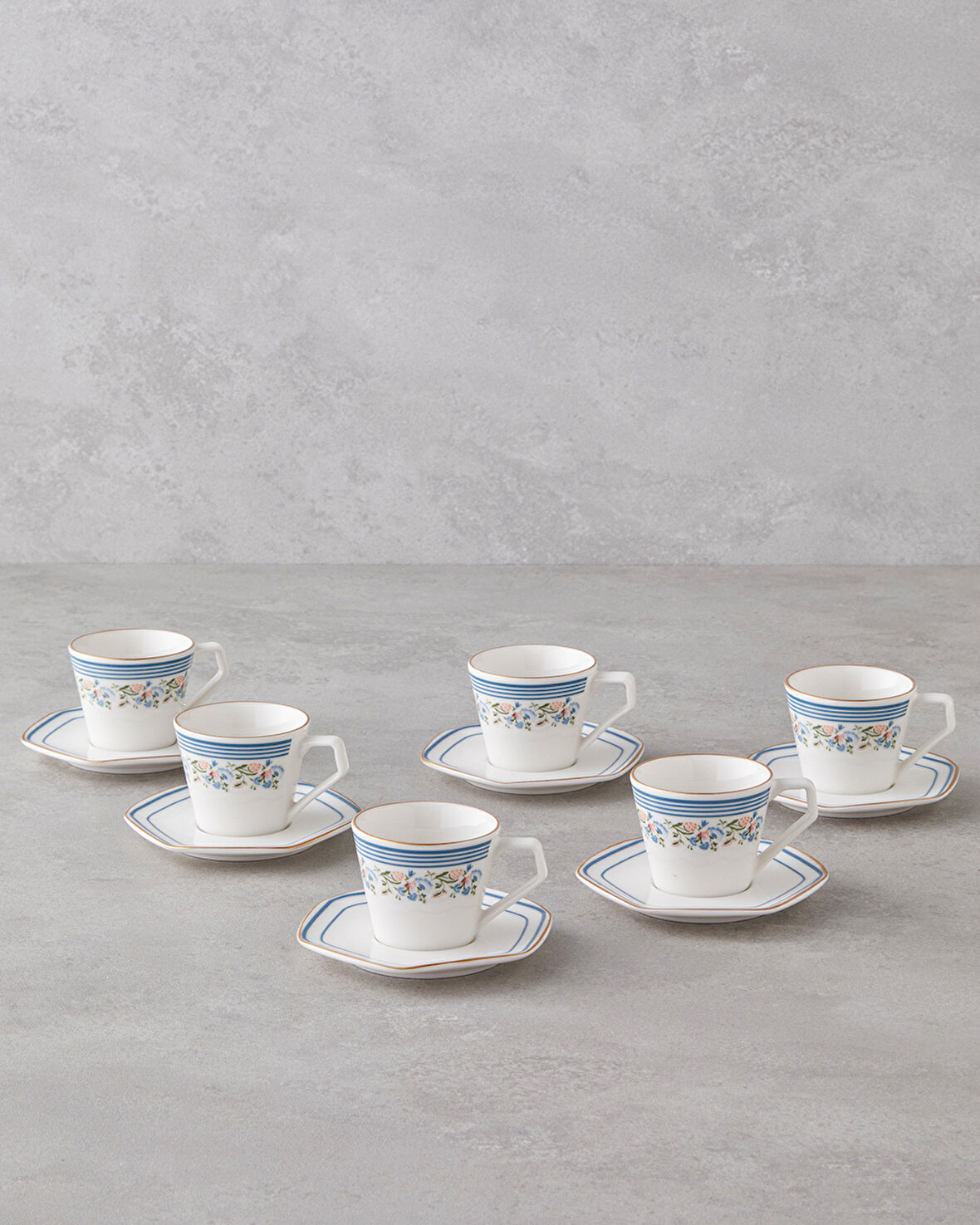 Velour Bone Porselen 12 Parça 6 Kişilik Kahve Fincan Takımı 80 ml Mavi Gold