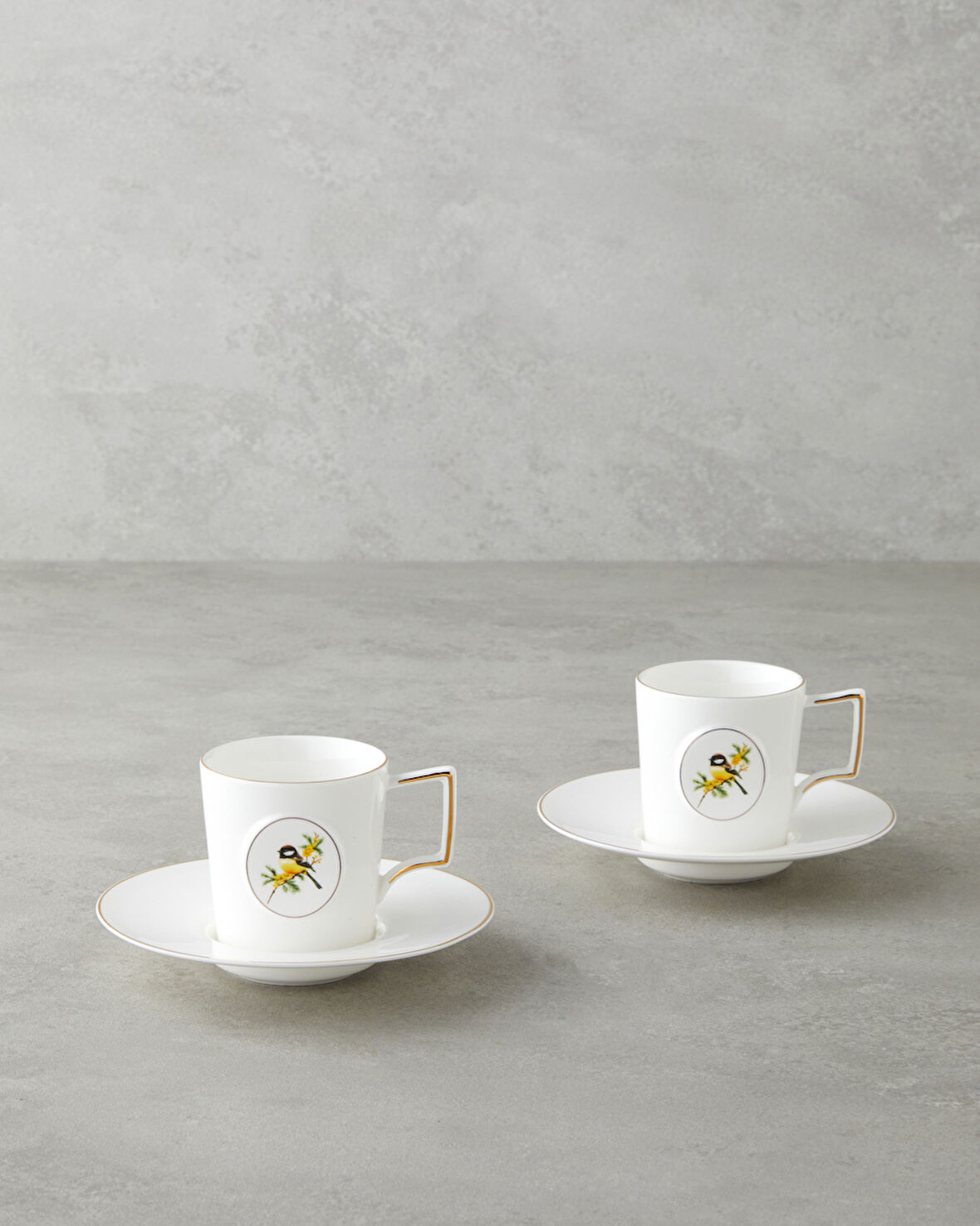 Charmed Dream Porselen 4 Parça 2 Kişilik Double Kahve Fincan Takımı 155 ml Beyaz-Gold