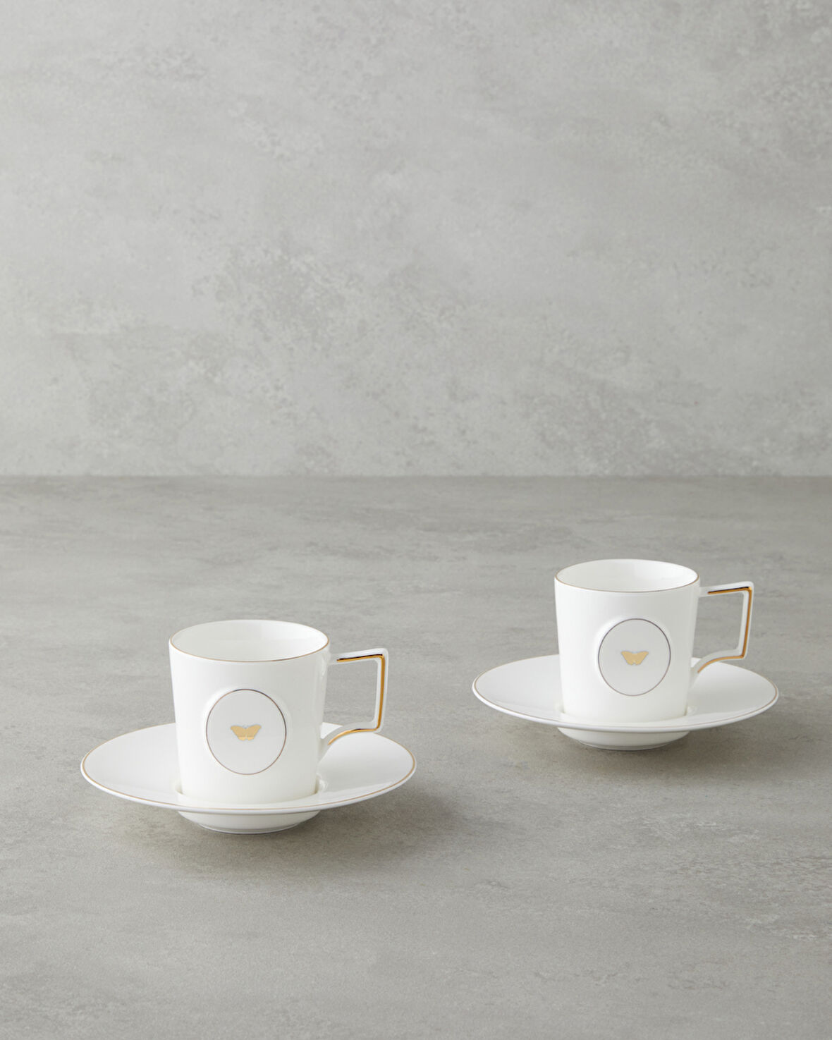 Charmed Glow Porselen 4 Parça 2 Kişilik Double Kahve Fincan Takımı 155 ml Beyaz-Gold