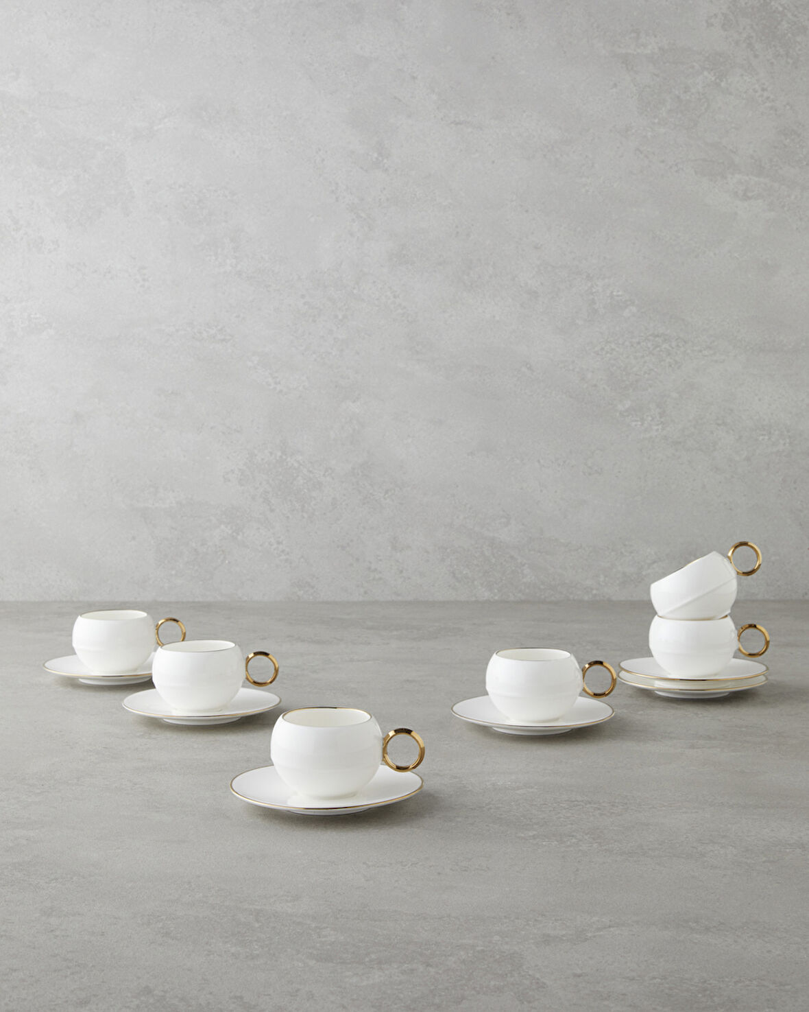 Moonlit Porselen 12 Parça 6 Kişilik Kahve Fincan Takımı 90 ml Beyaz-Gold