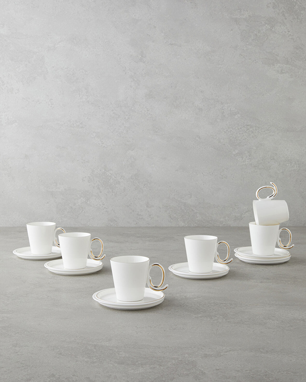 Ivory Porselen 12 Parça 6 Kişilik Kahve Fincan Takımı 85 ml Beyaz-Gold