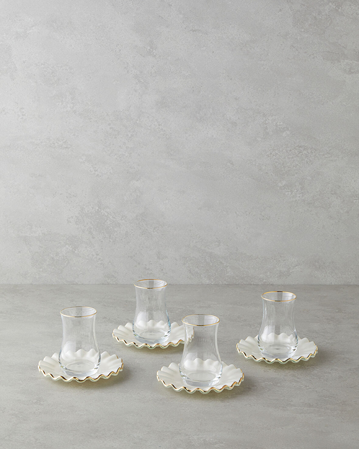 Lustre Cam 8 Parça 4 Kişilik Çay Seti 170 ml Krem-Gold