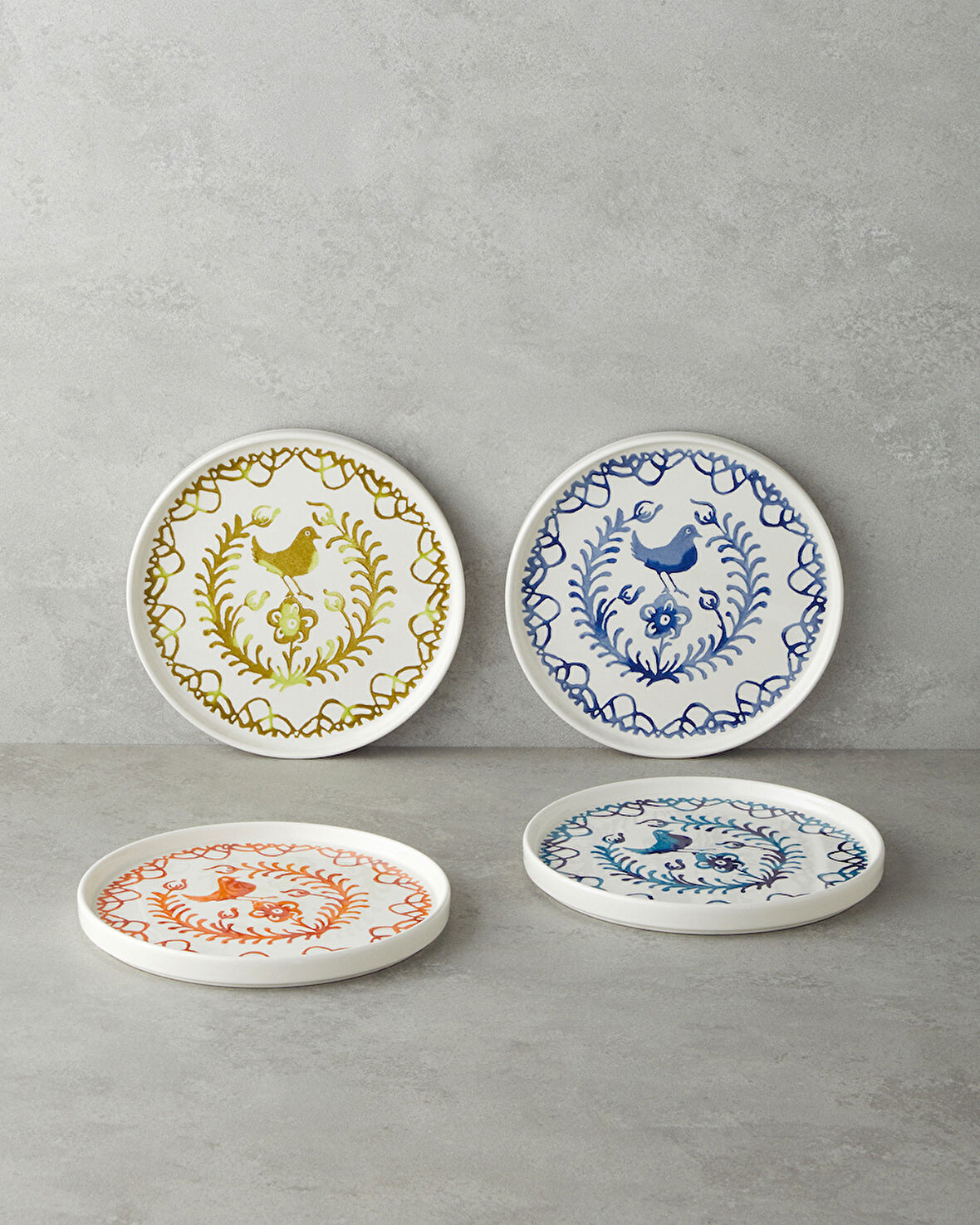 Birdie Seramik 4'lü Pasta Tabağı 20 cm Renkli