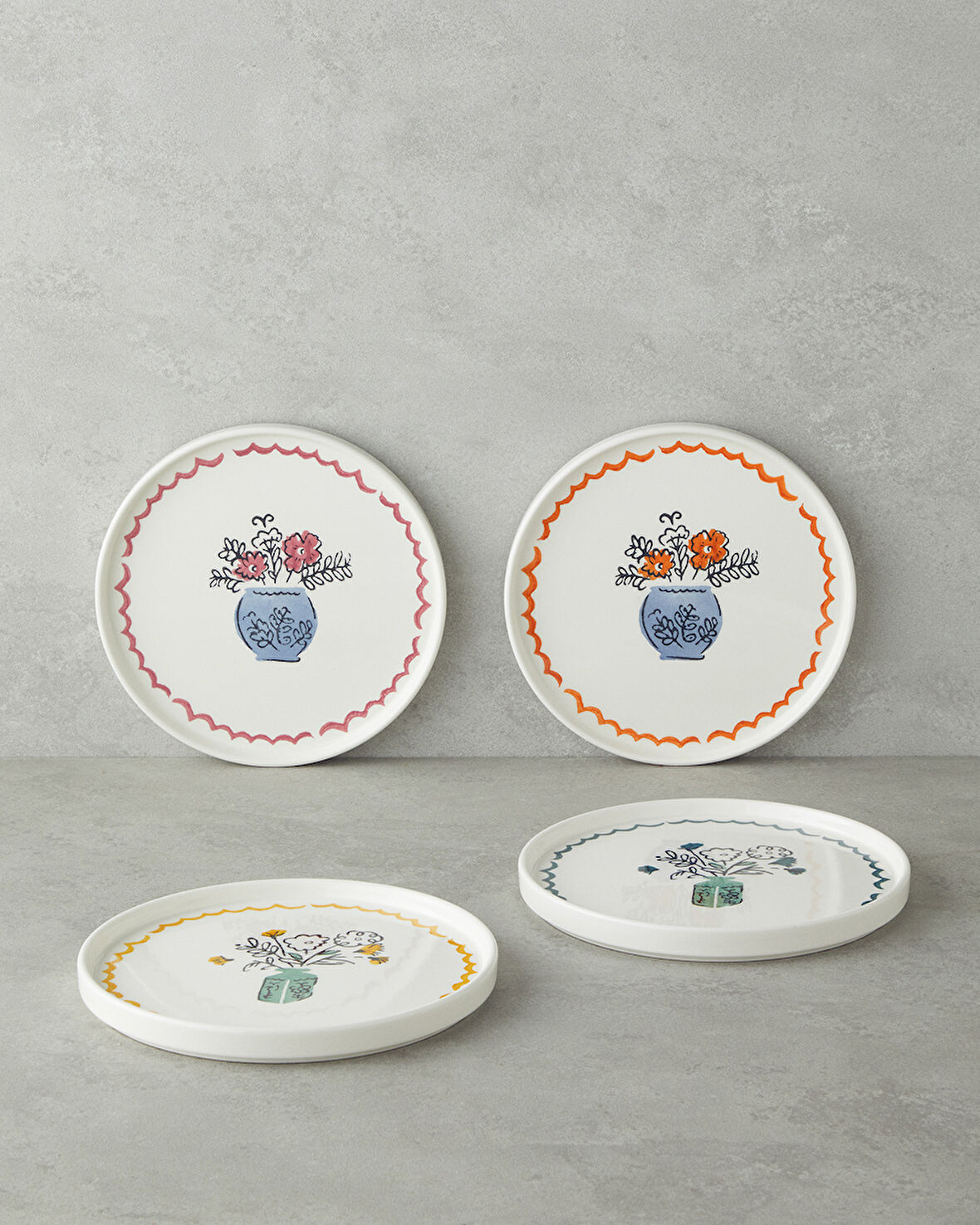 Floe Seramik 4'lü Pasta Tabağı 20 cm Renkli