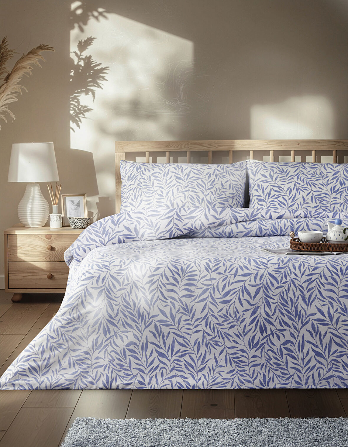 Leaf Dream Kolay Ütülenir Tek Kişilik Nevresim Takımı 160x220 cm Mavi