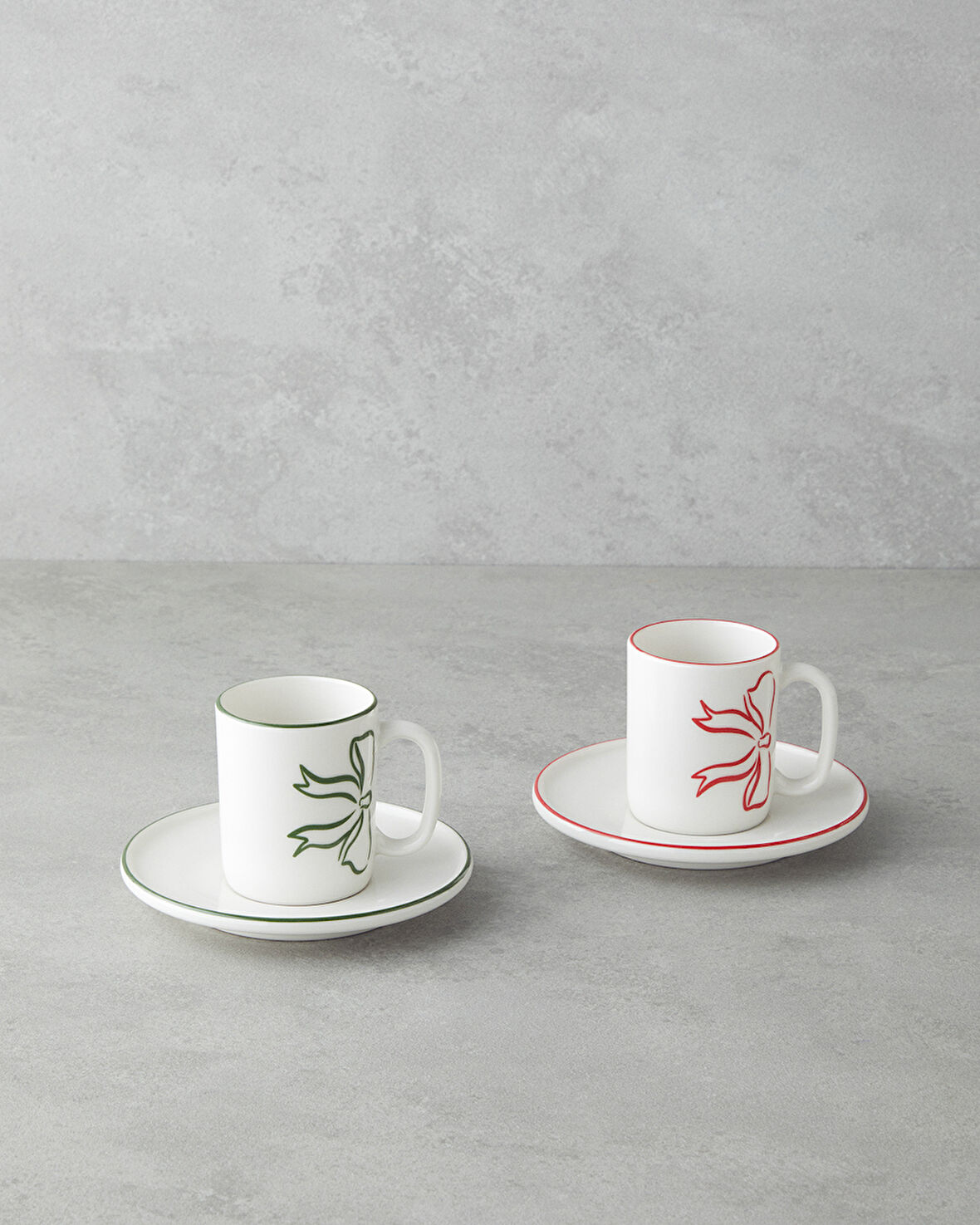 Bowsie Bone Porselen 4 Parça 2 Kişilik Kahve Fincan Takımı 90 ml Kırmızı - Yeşil