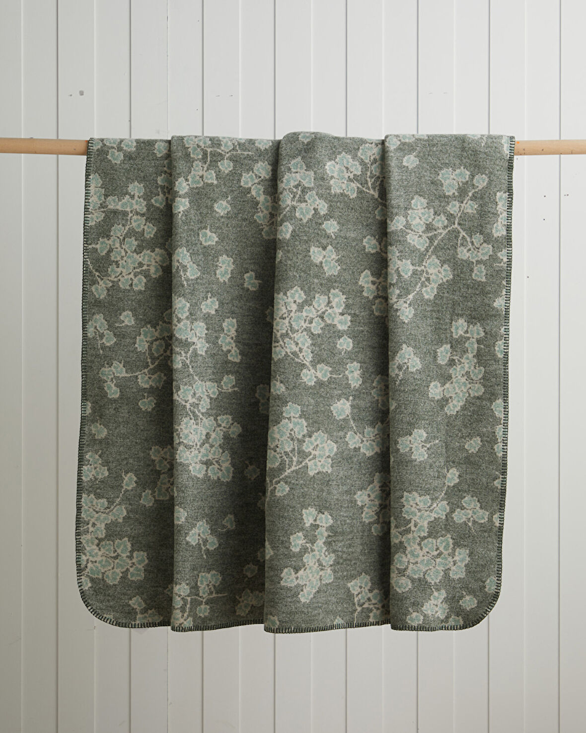 Retro Leaf Pamuklu Çift Kişilik Battaniye 200x220 cm Haki