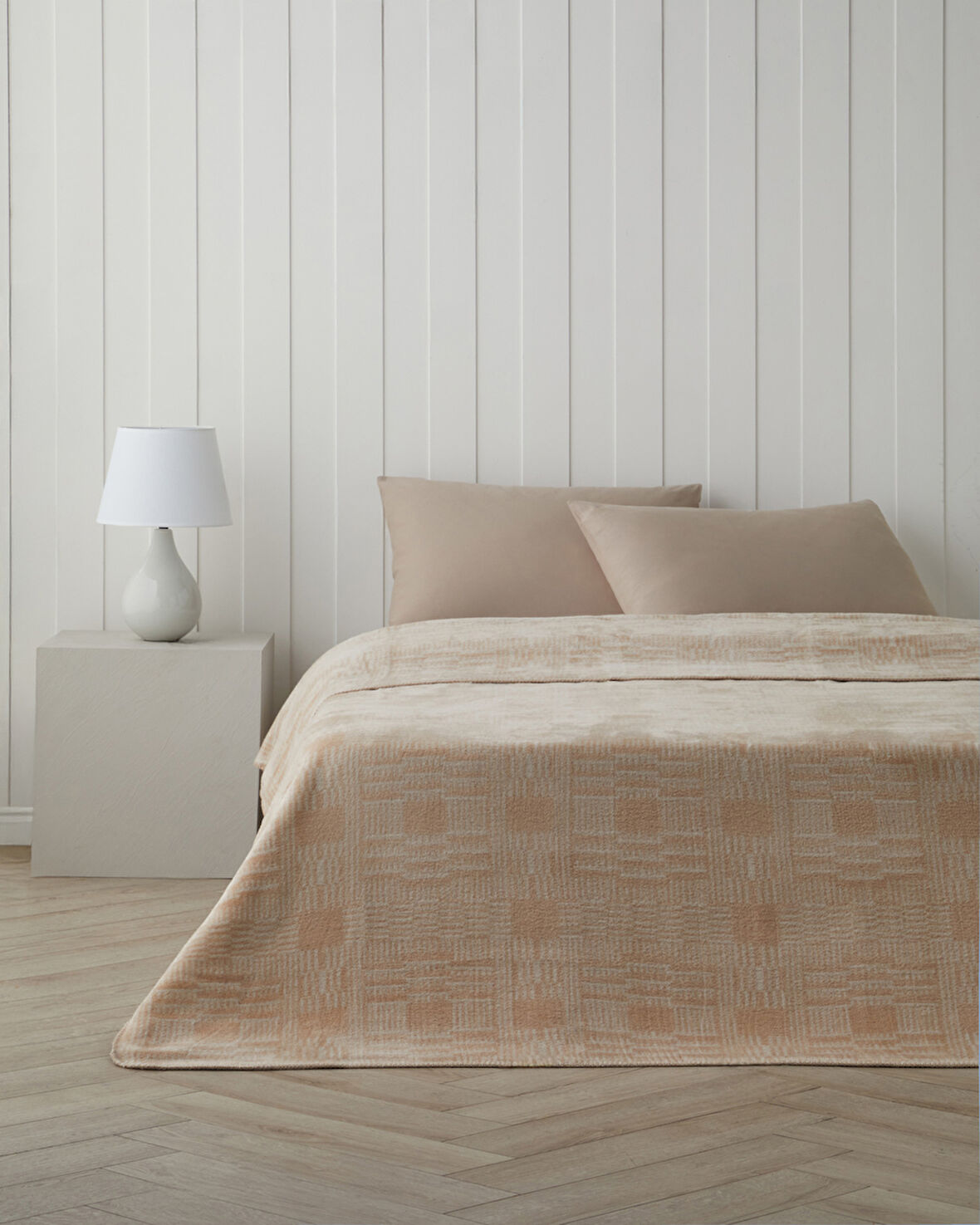 Linear Calm Pamuklu Tek Kişilik Battaniye 150x200 cm Ekru