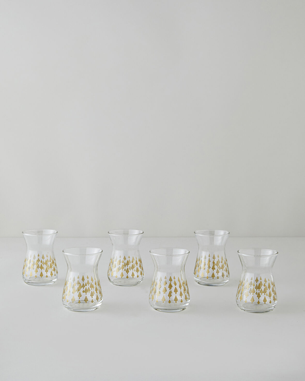 Gold Leaves Cam 6'lı Çay Bardağı 132 ml Şeffaf-Gold