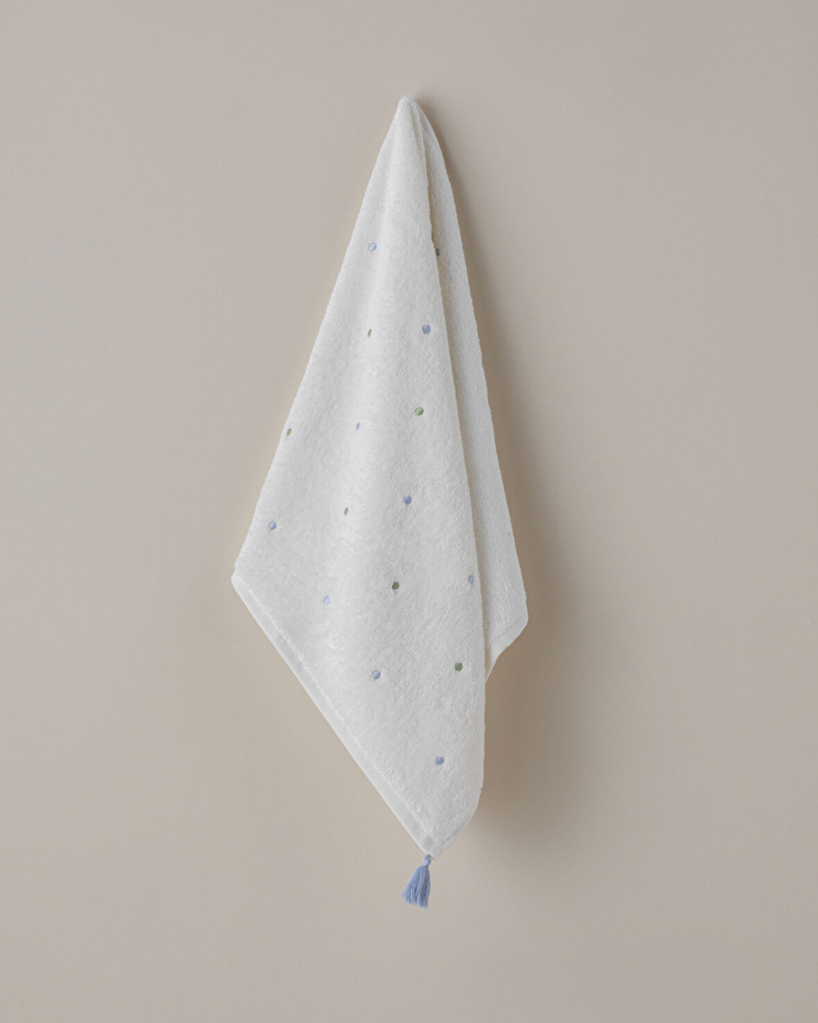 Petite Dot Pamuk Püsküllü Yüz Havlusu 50x80 cm Yeşil-Mavi