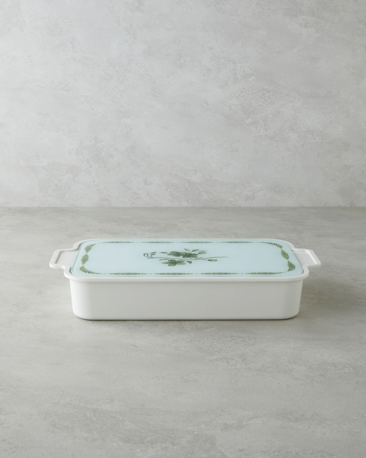 Plantopia Melamin 6'lı Cam Kapaklı Kahvaltılık 39x21 cm Beyaz - Yeşil