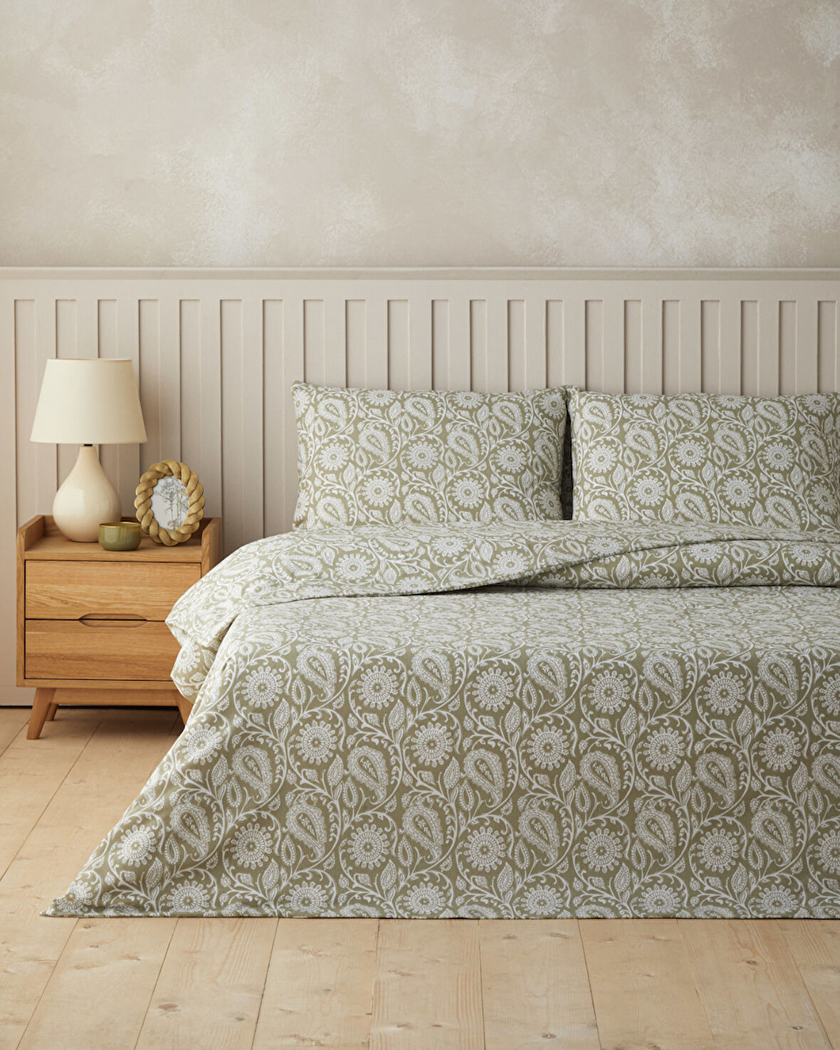 Ethnic Charm Kolay Ütülenir Tek Kişilik Nevresim Takımı 160x220 cm Yağ Yeşili