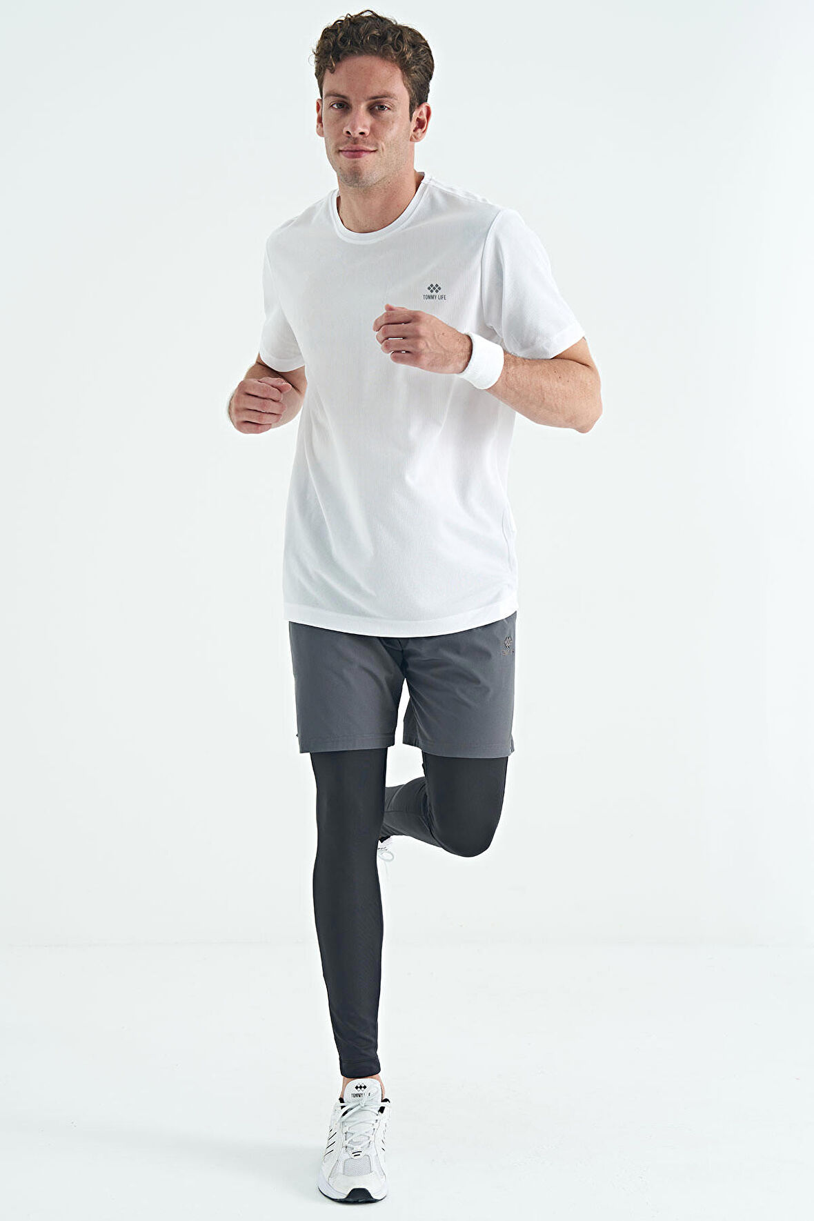 Siyah Arka Bilek Baskı Detaylı Yüksek Bel Slim Fit Aktif Spor Erkek Tayt - 84988 | L