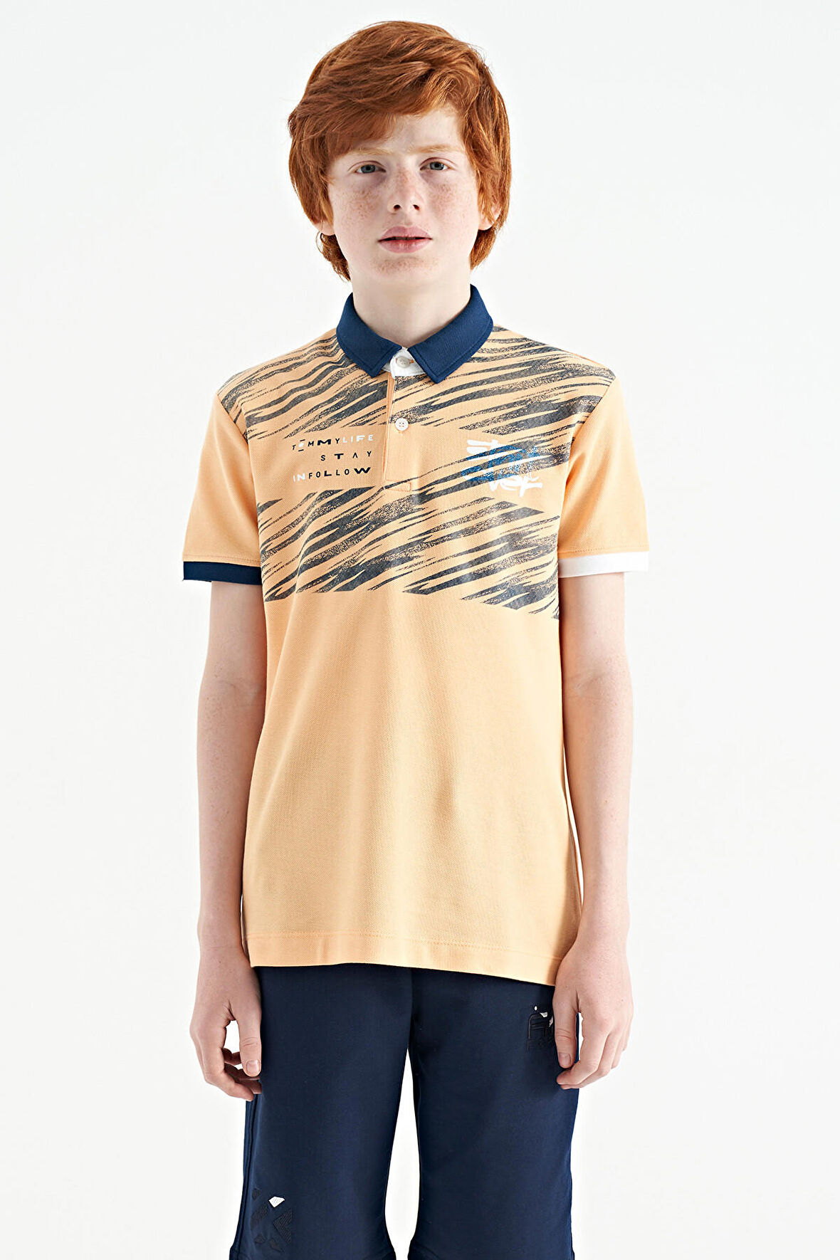 Kavun Içi Baskı Detaylı Pola Yaka Standart Kalıp Erkek Çocuk T-Shirt - 11161