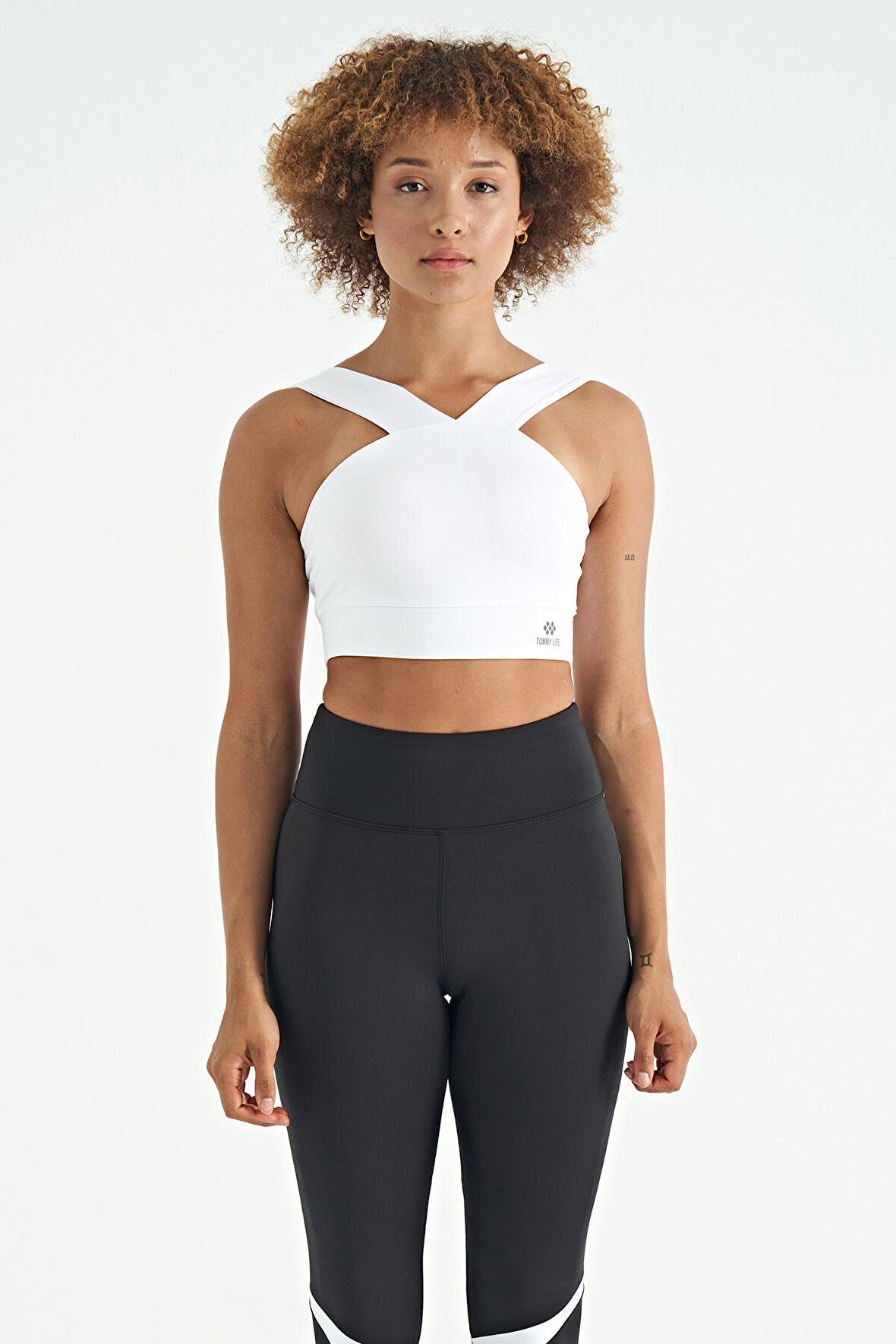 Beyaz Logo Baskılı Dar Kalıp Dalgıç Kumaş Kadın Büstiyer - 97259 | XL