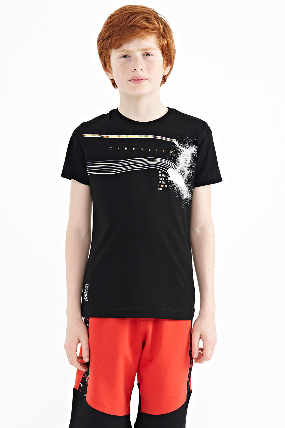 Siyah Baskı Detaylı Standart Kalıp O Yaka Erkek Çocuk T-Shirt - 11133 | 4-5 Yaş