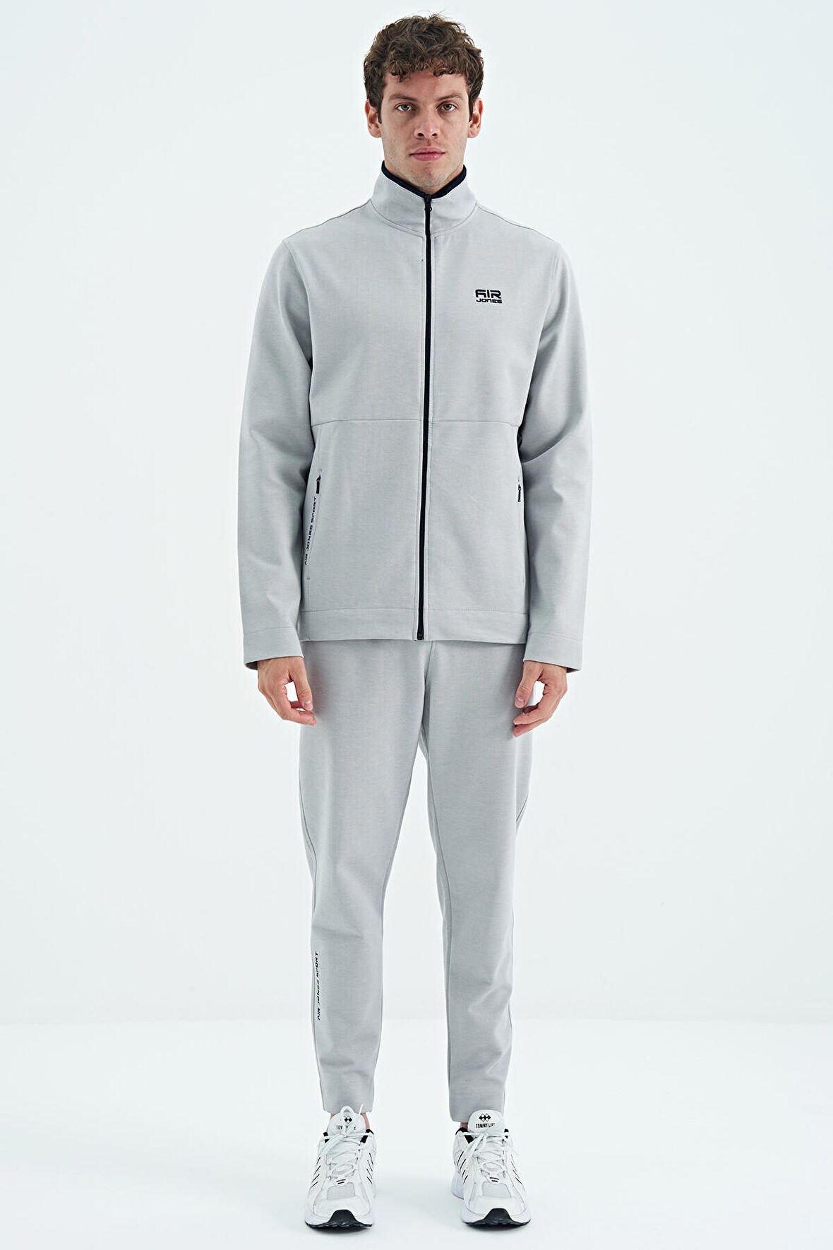 Gri Dik Yaka Gizli Cep Detaylı Standart Kalıp Erkek Eşofman Takım - 85209 | XL