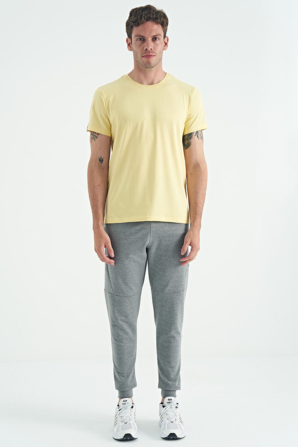 Sarı O Yaka Standart Kalıp Basic Erkek T-Shirt - 88245 | XL