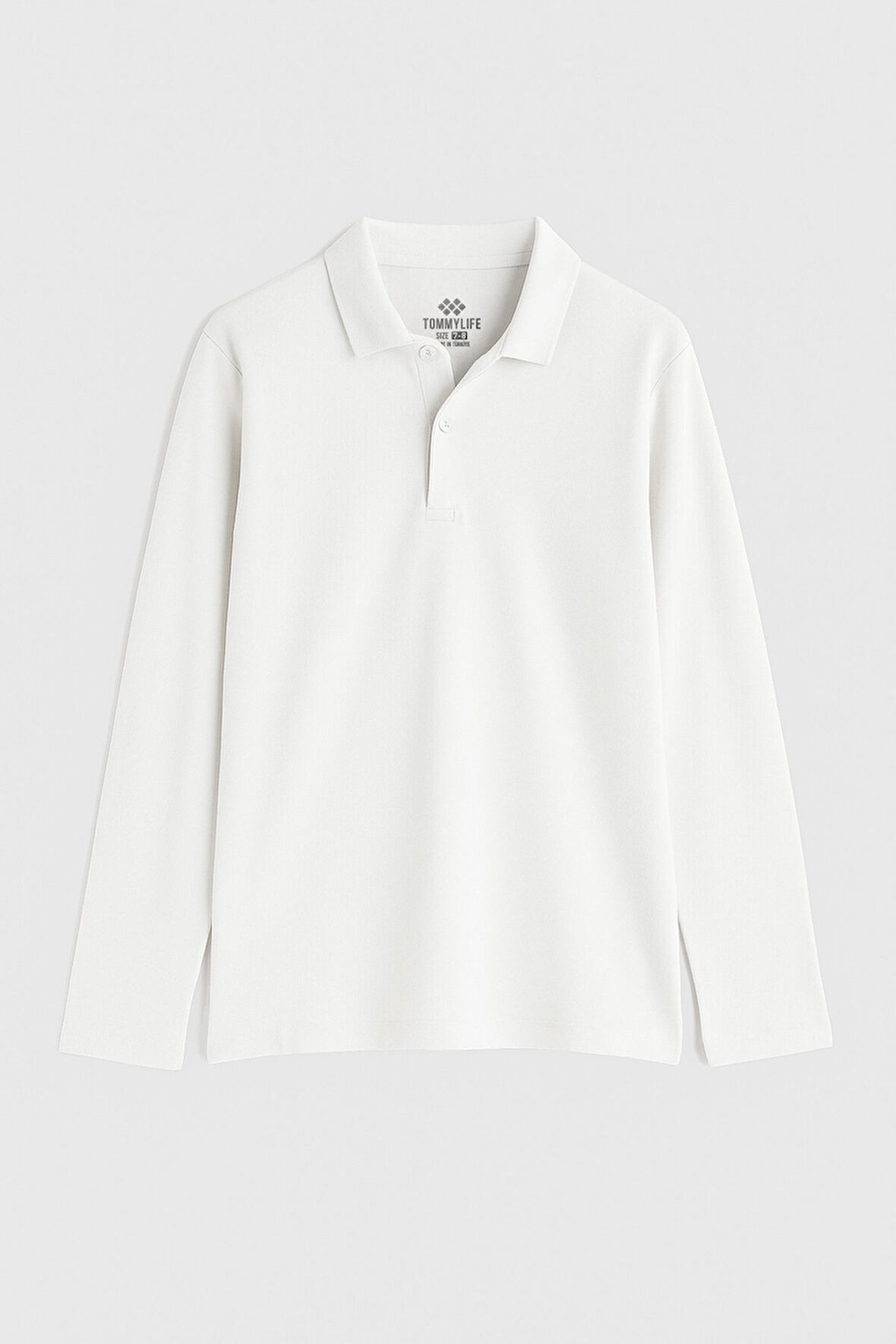 Beyaz Polo Yaka Basic Uzun Kollu Erkek Çocuk T-Shirt - 11170