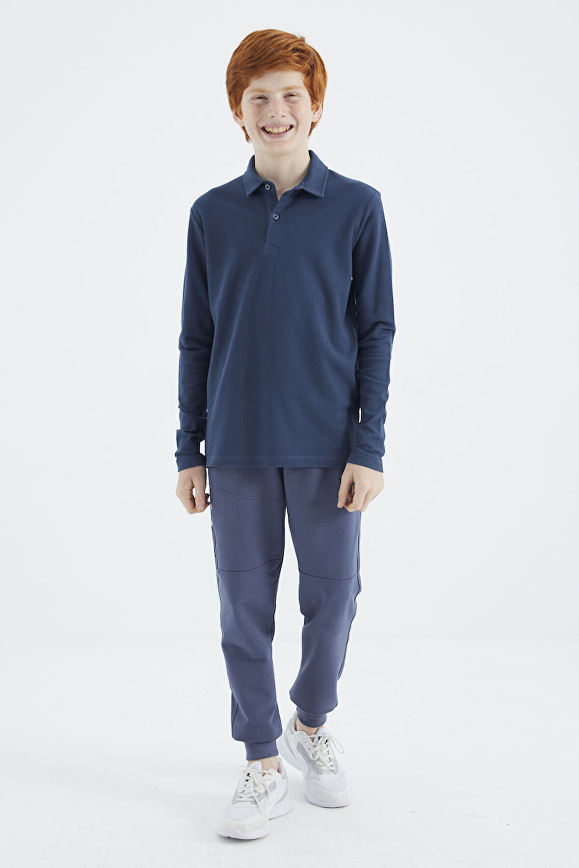 İndigo Polo Yaka Basic Uzun Kollu Erkek Çocuk T-Shirt - 11170