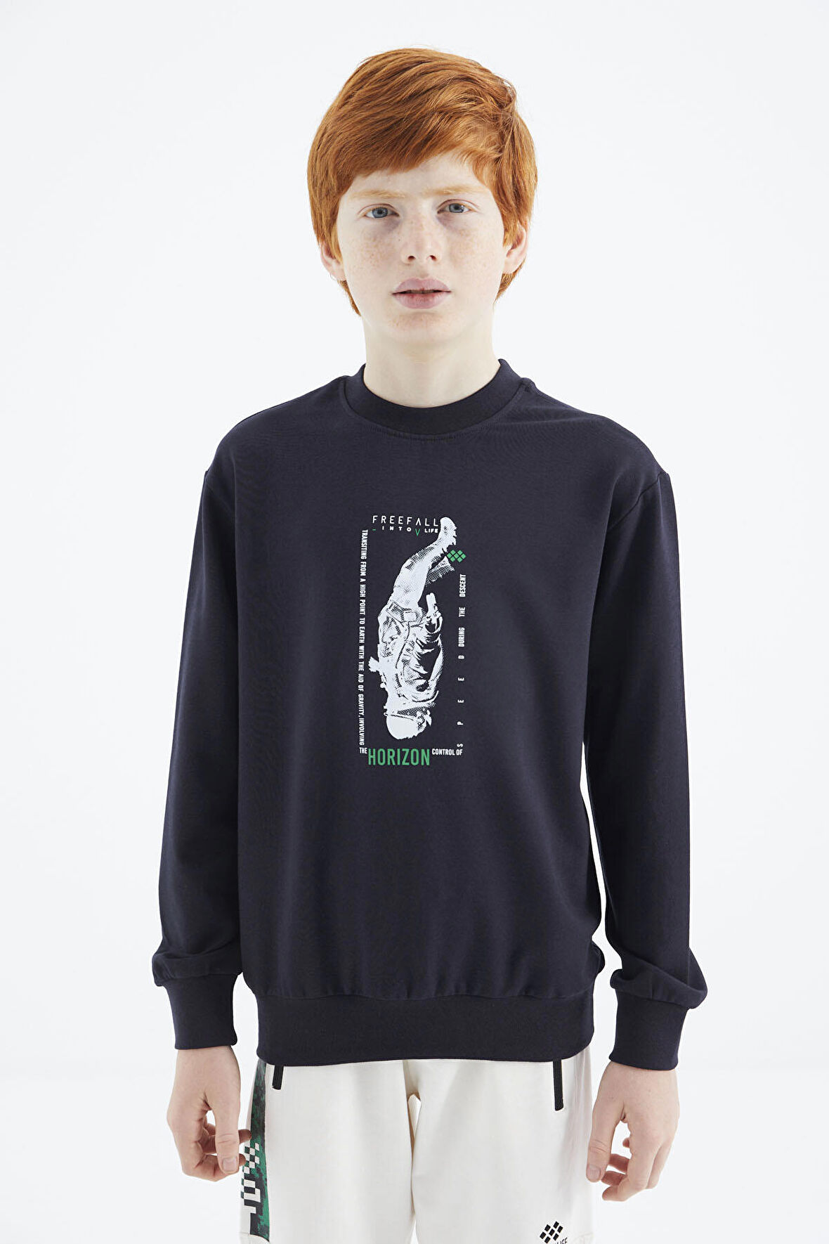 Lacivert Baskılı Erkek Çocuk Sweatshirt - 11174 | 11-12