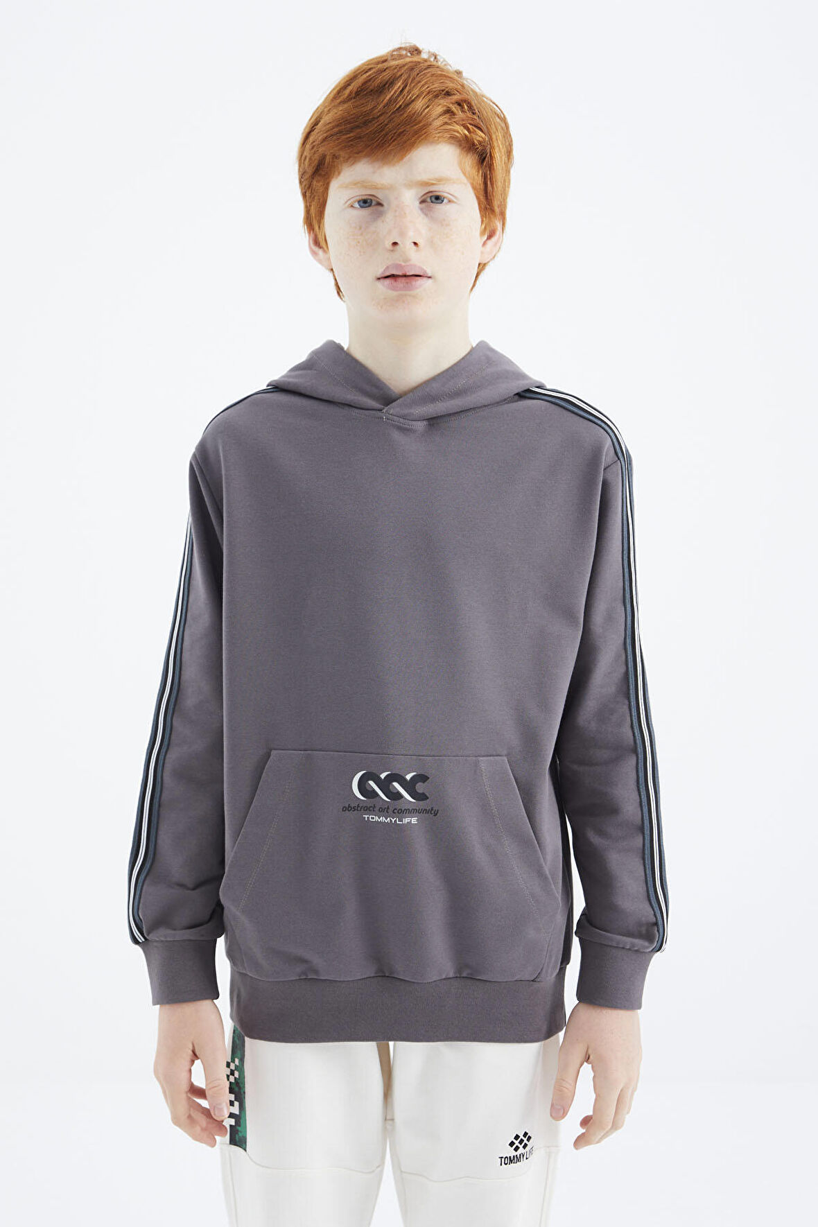 Koyu Gri Kanguru Cepli Erkek Çocuk Sweatshirt - 11176 | 8-9