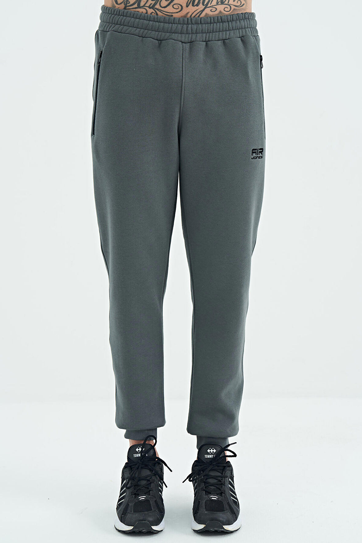 Haki Fermuar Cepli Bağcıklı Şardonlu Jogger Erkek Eşofman Altı - 84929 | XL