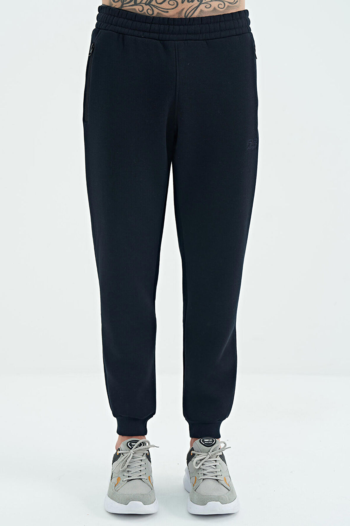 Lacivert Fermuar Cepli Bağcıklı Şardonlu Jogger Erkek Eşofman Altı - 84929 | L