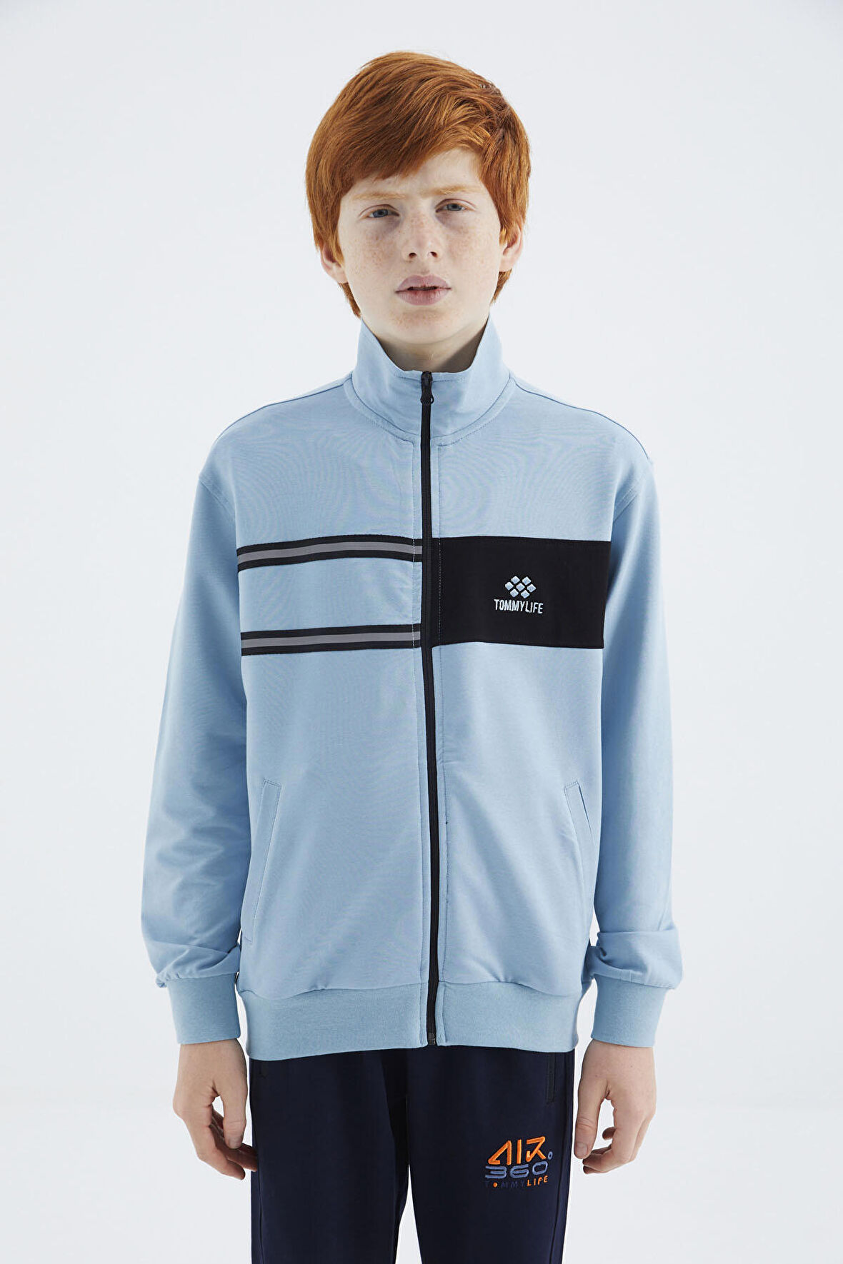 Açık Mavi Dik Yaka Erkek Çocuk Sweatshirt - 11183 | 7-8