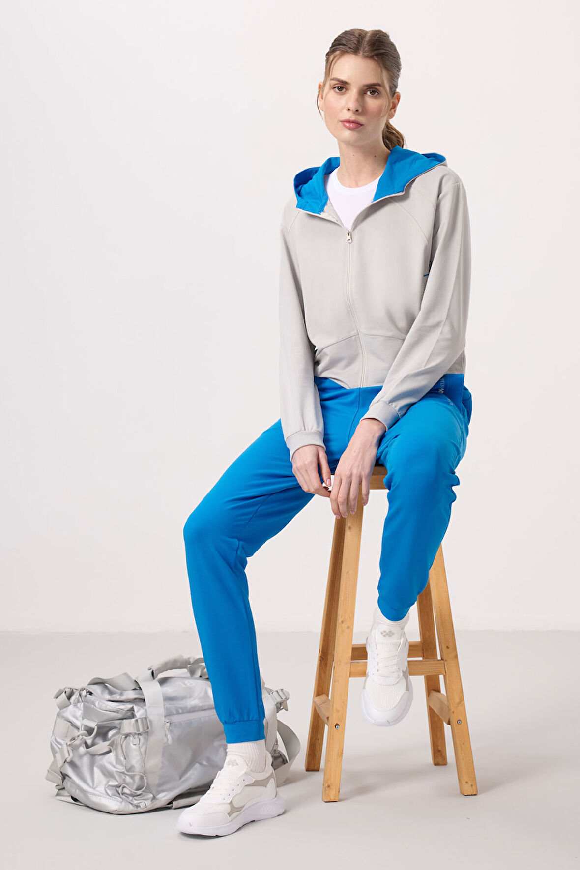 Taş-Saks Kapüşonlu Fermuarlı Oversize Kadın Eşofman Takım - 95328