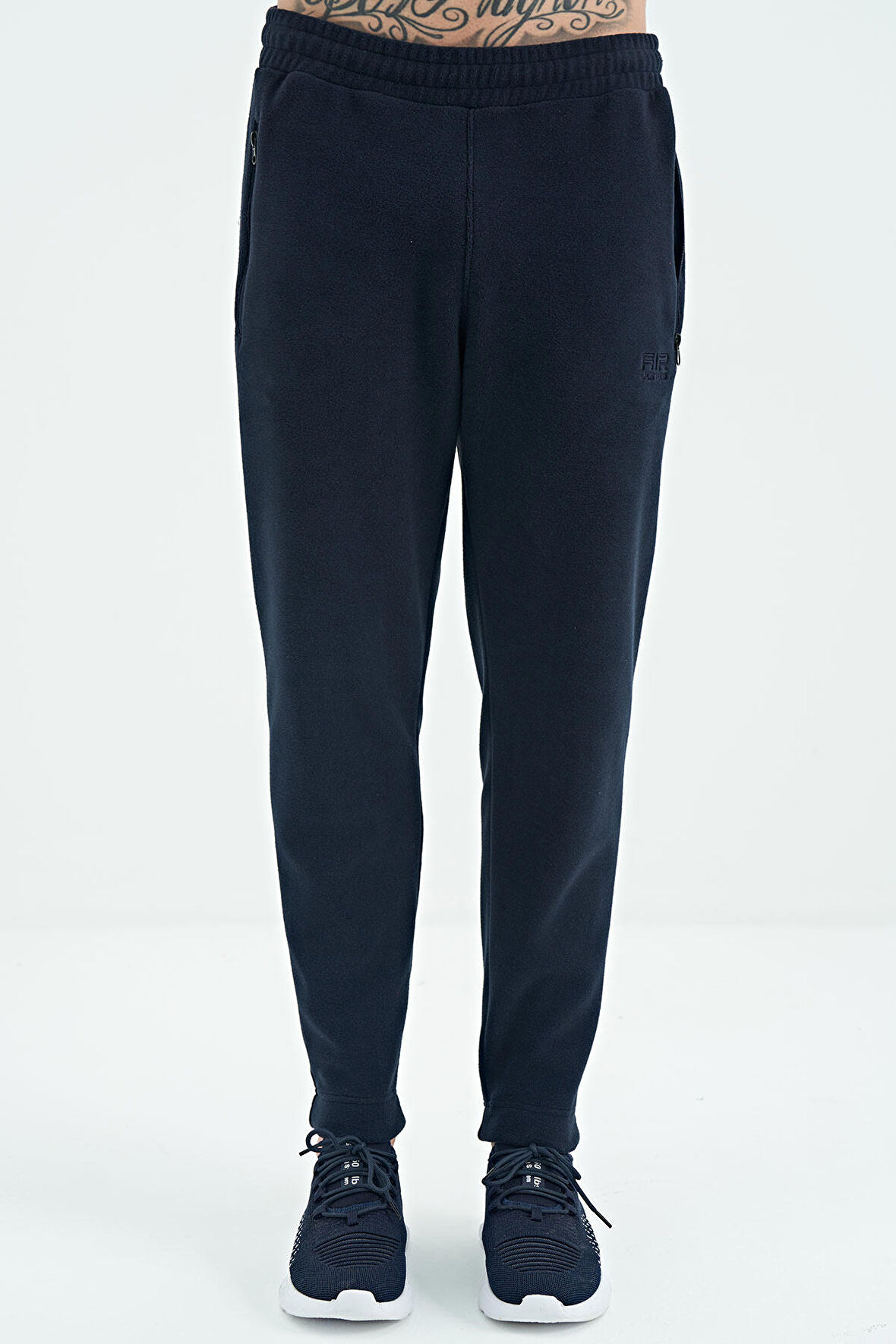 Lacivert Logo Nakışlı Bağcıklı Polar Erkek Jogger Eşofman Alt - 82109 | M