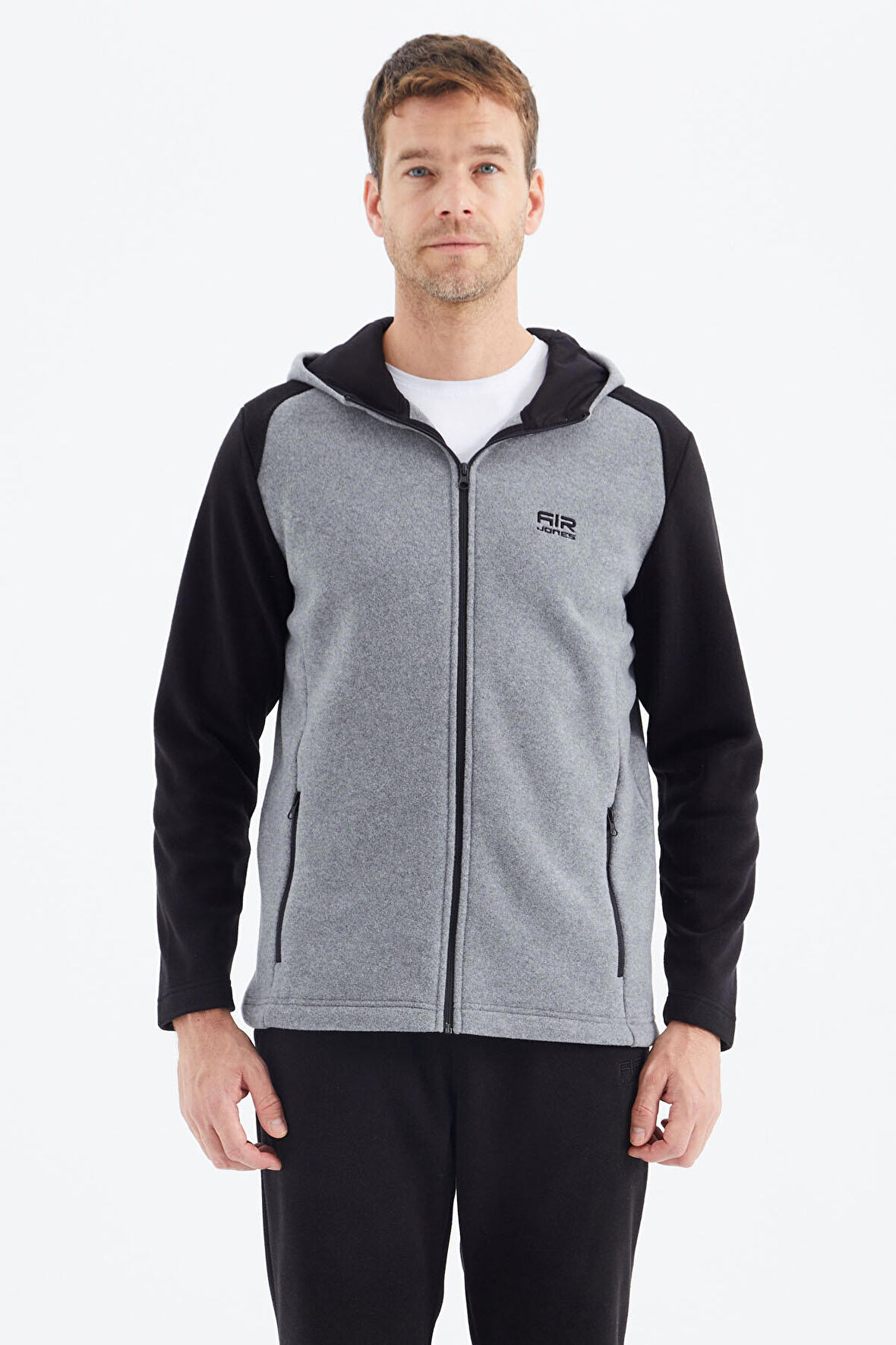 Connell Gri Melanj Rahat Kalıp Polar Erkek Sweatshirt - 88313 | XXL