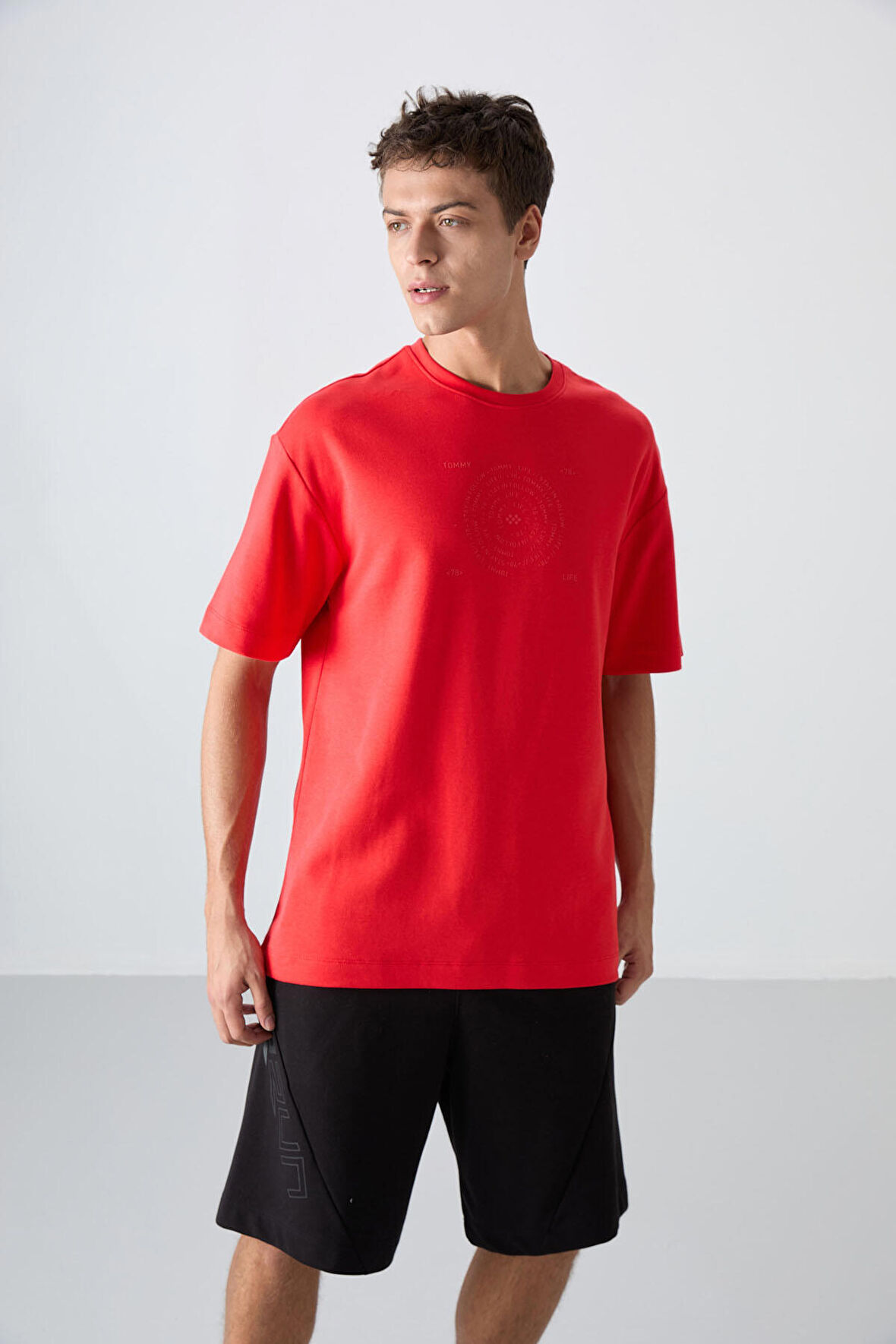 Fiesta Pamuklu Kalın Yumuşak Dokulu Oversize Fit Baskılı Erkek T-Shirt - 88324