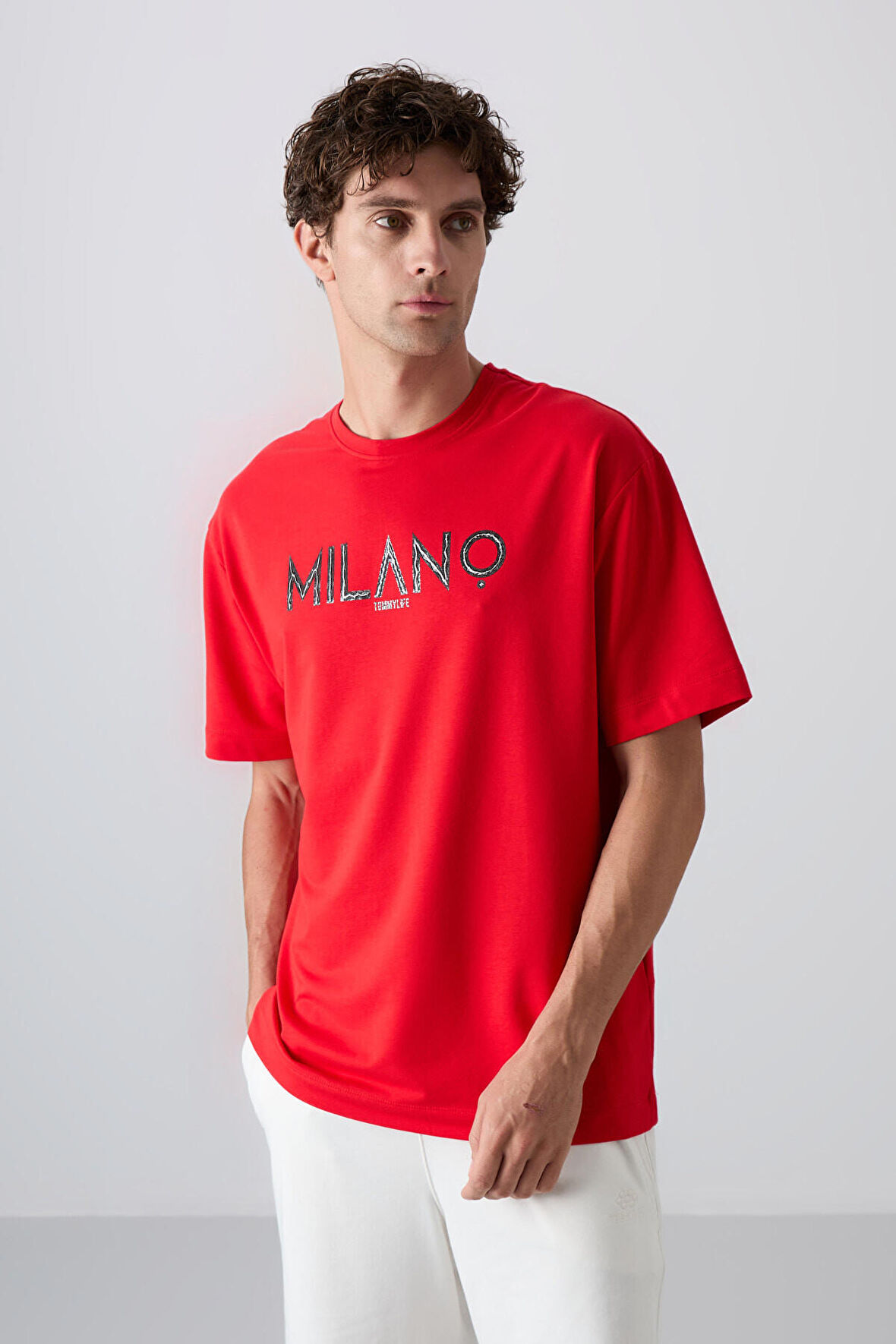 Fiesta Pamuklu Kalın Yumuşak Dokulu Oversize Fit Baskılı Erkek T-Shirt - 88345