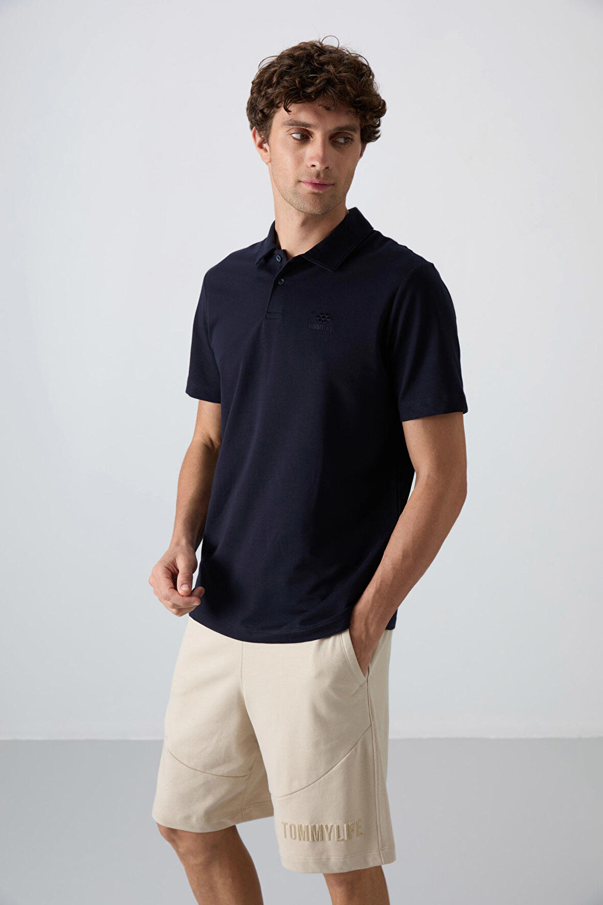 Lacivert Pamuklu Kalın Yumuşak Dokulu Standart Fit Basic Polo Yaka Erkek T-Shirt - 88348 | M