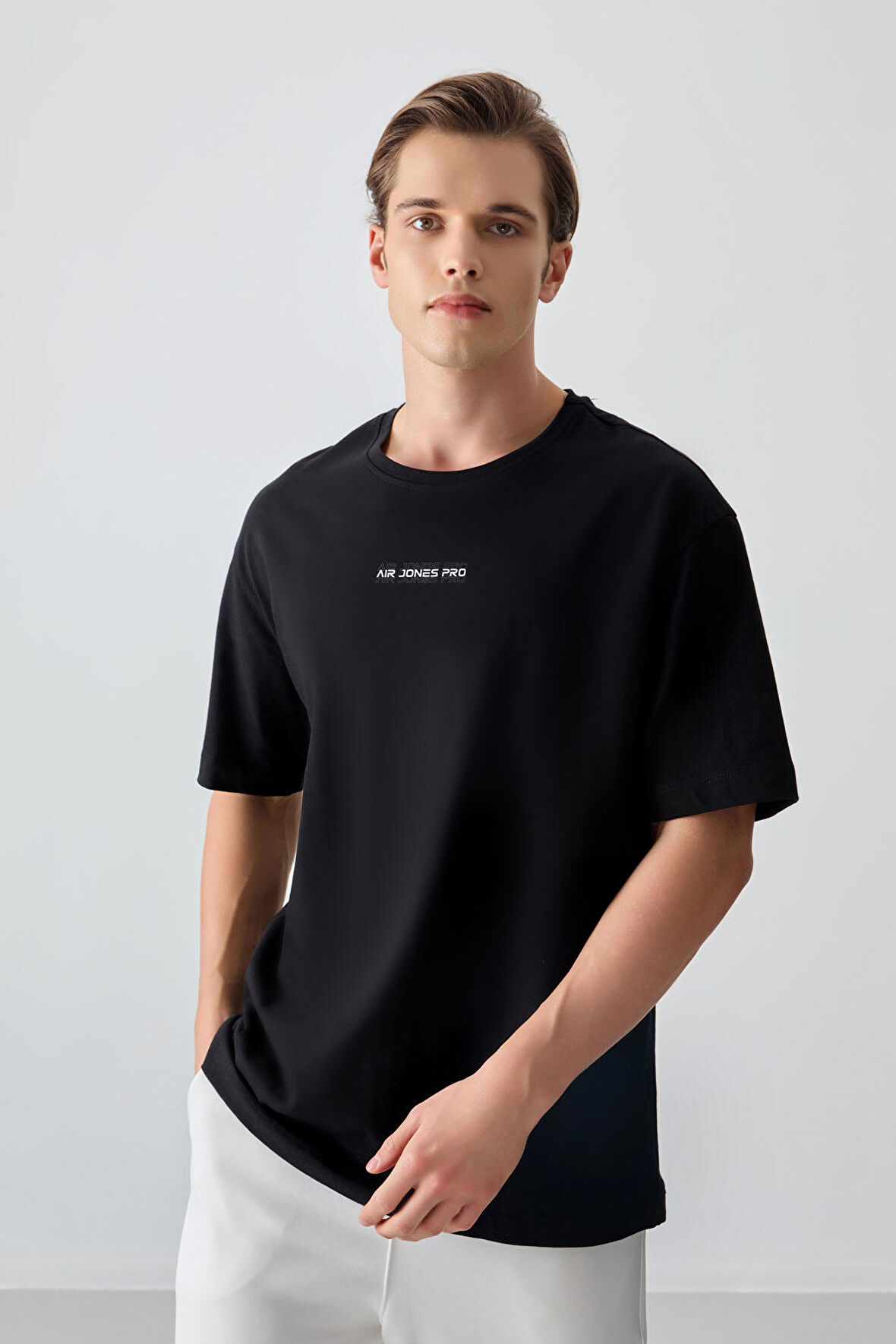 Siyah %100 Pamuk Kalın Yumuşak Dokulu Oversize Fit Baskılı Erkek T- Shirt - 88354 | L