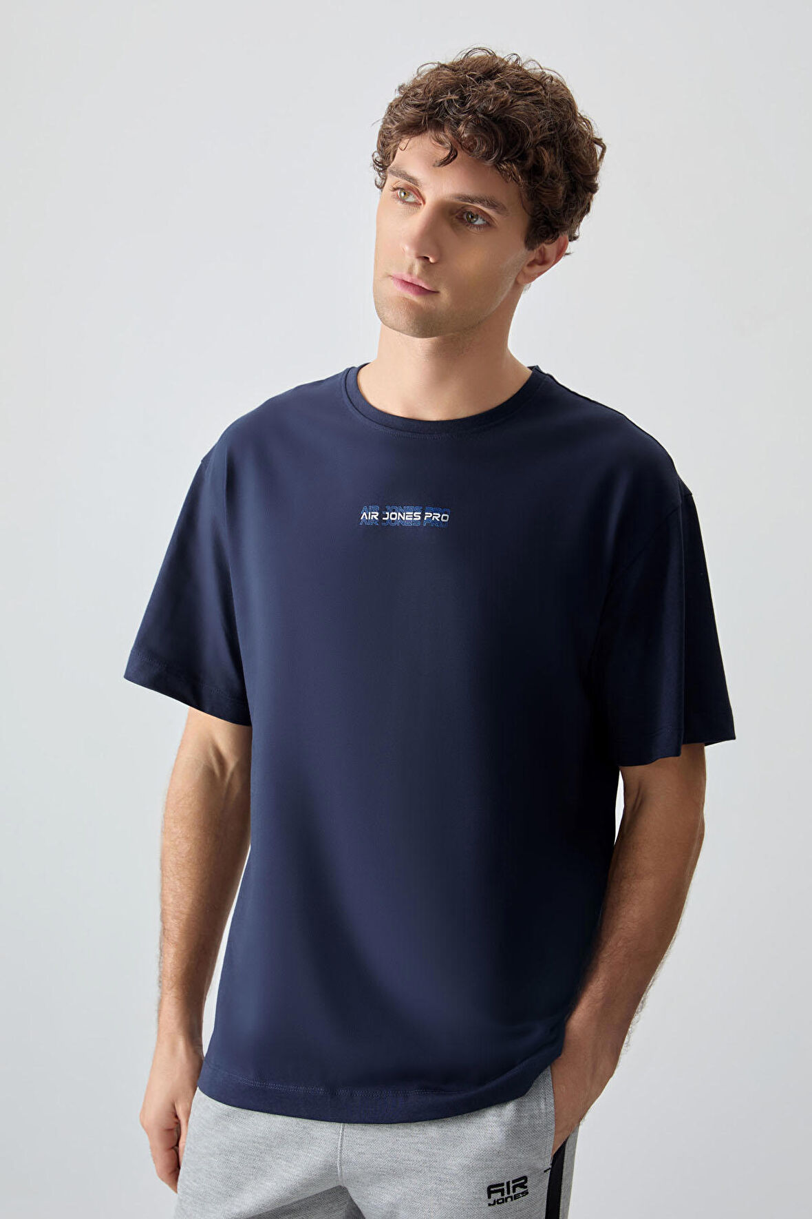 Lacivert %100 Pamuk Kalın Yumuşak Dokulu Oversize Fit Baskılı Erkek T- Shirt - 88354 | M