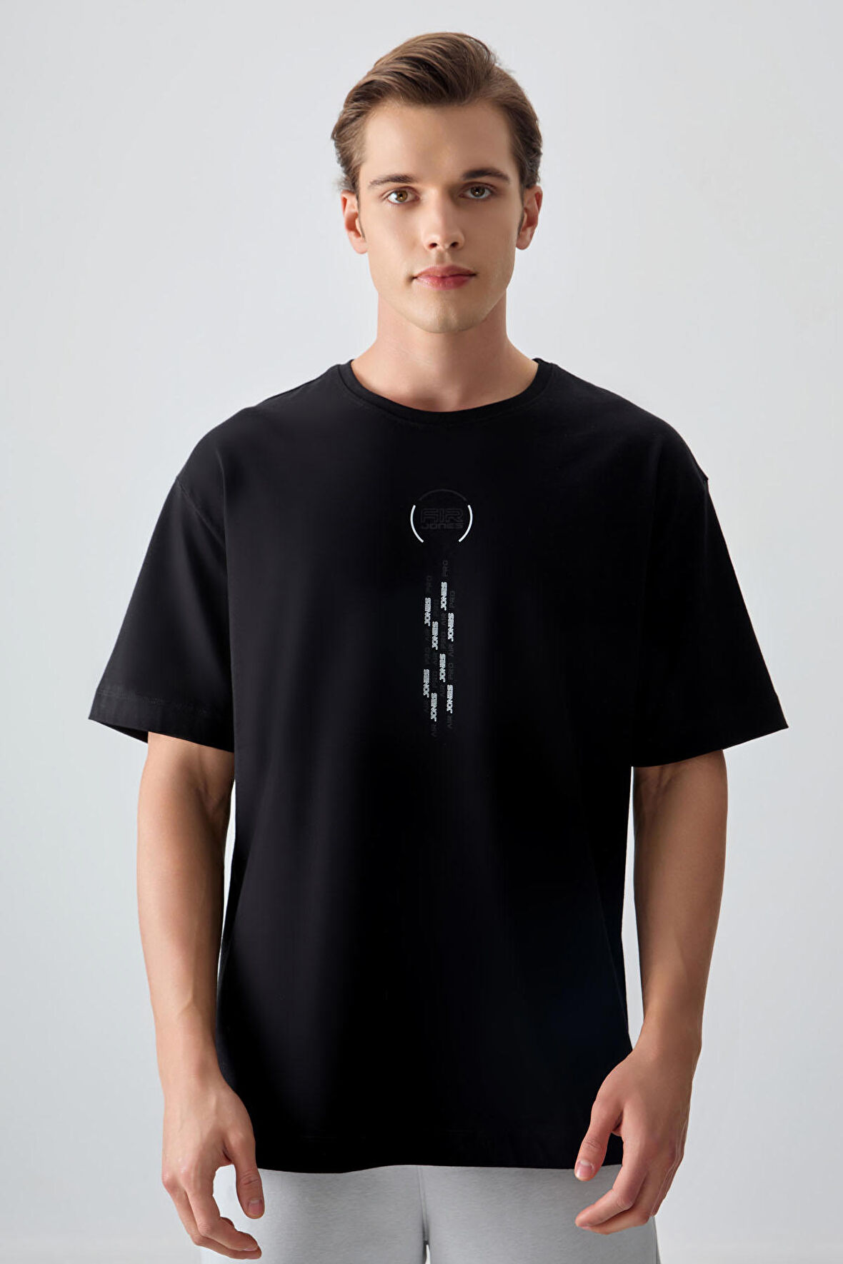 Siyah %100 Pamuk Kalın Yumuşak Dokulu Oversize Fit Baskılı Erkek T- Shirt - 88355 | XXL