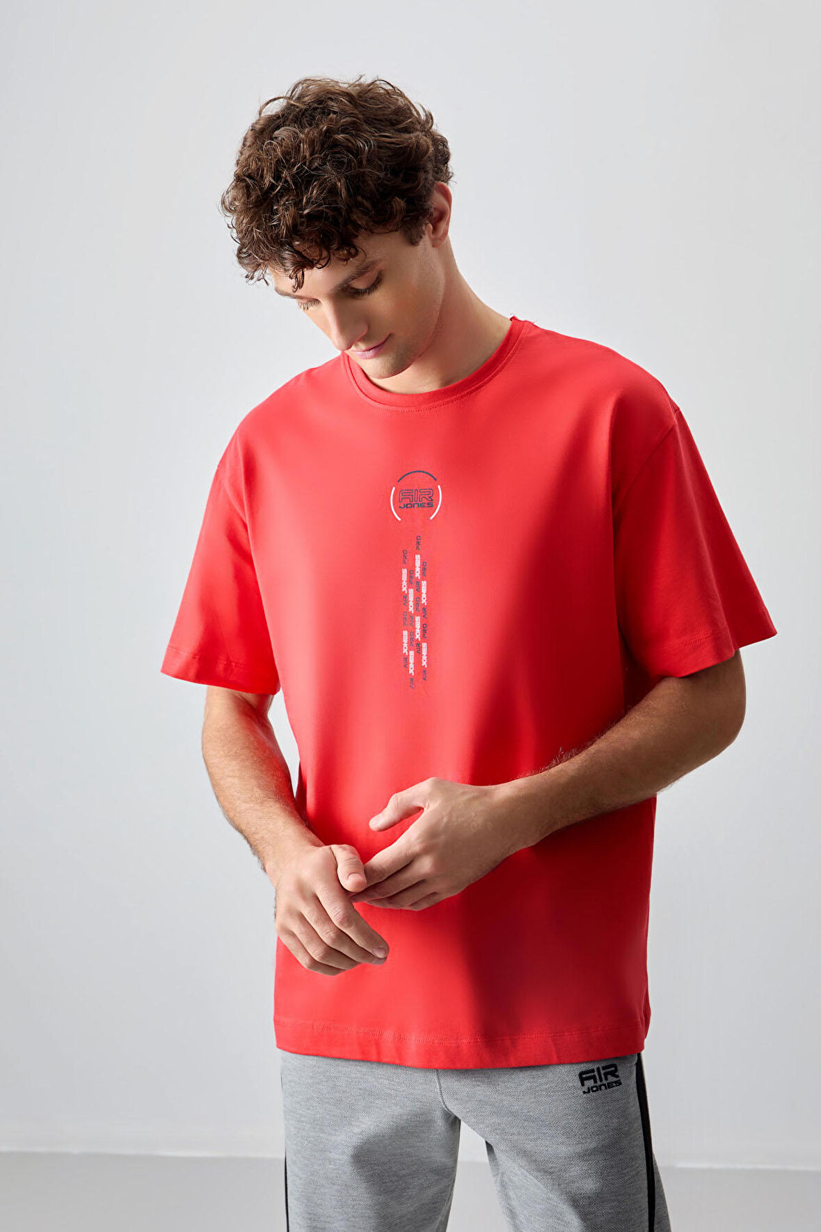 Fiesta %100 Pamuk Kalın Yumuşak Dokulu Oversize Fit Baskılı Erkek T- Shirt - 88355 | L