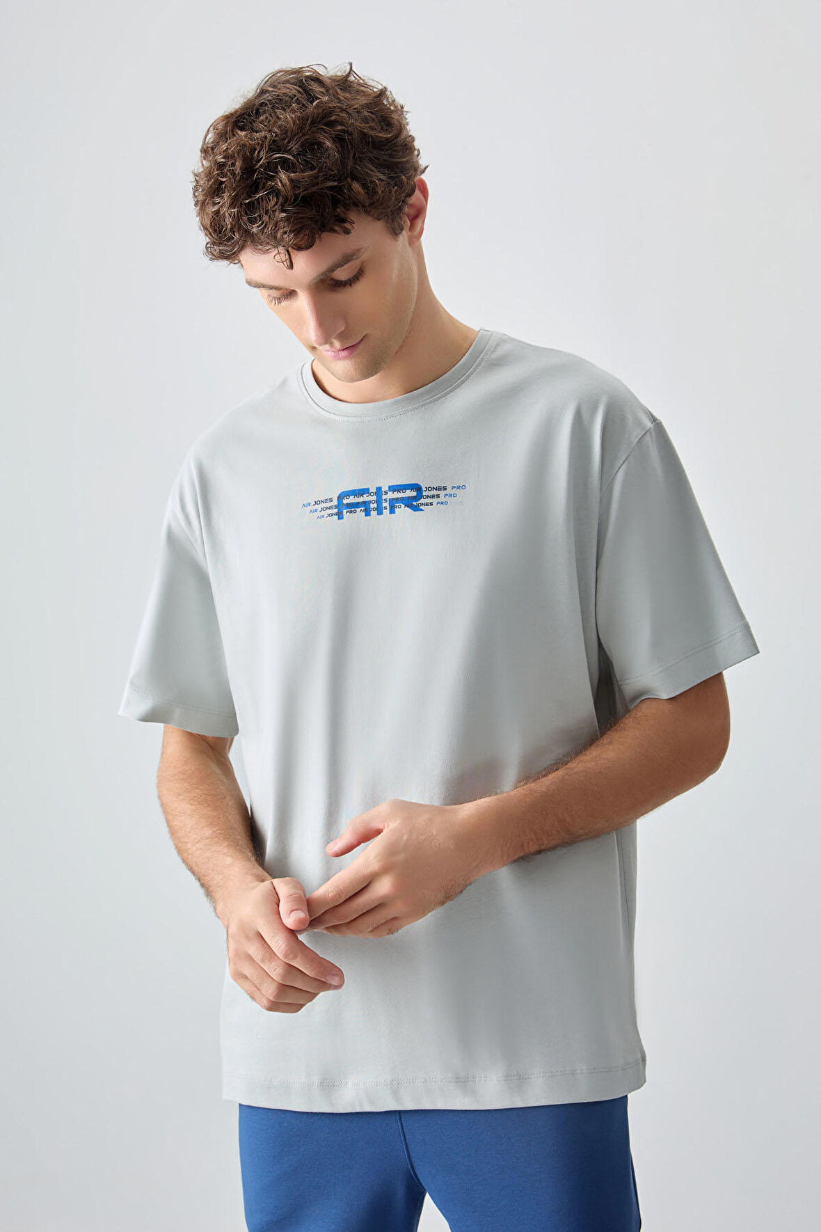 Taş %100 Pamuk Kalın Yumuşak Dokulu Oversize Fit Baskılı Erkek T- Shirt - 88356 | M