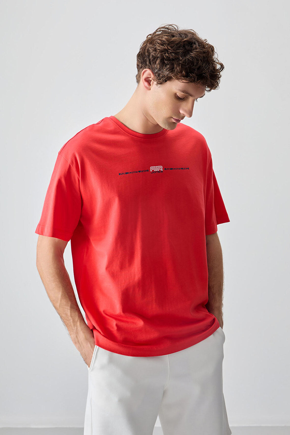 Fiesta %100 Pamuk Kalın Yumuşak Dokulu Oversize Fit Baskılı Erkek T- Shirt - 88357 | XXL