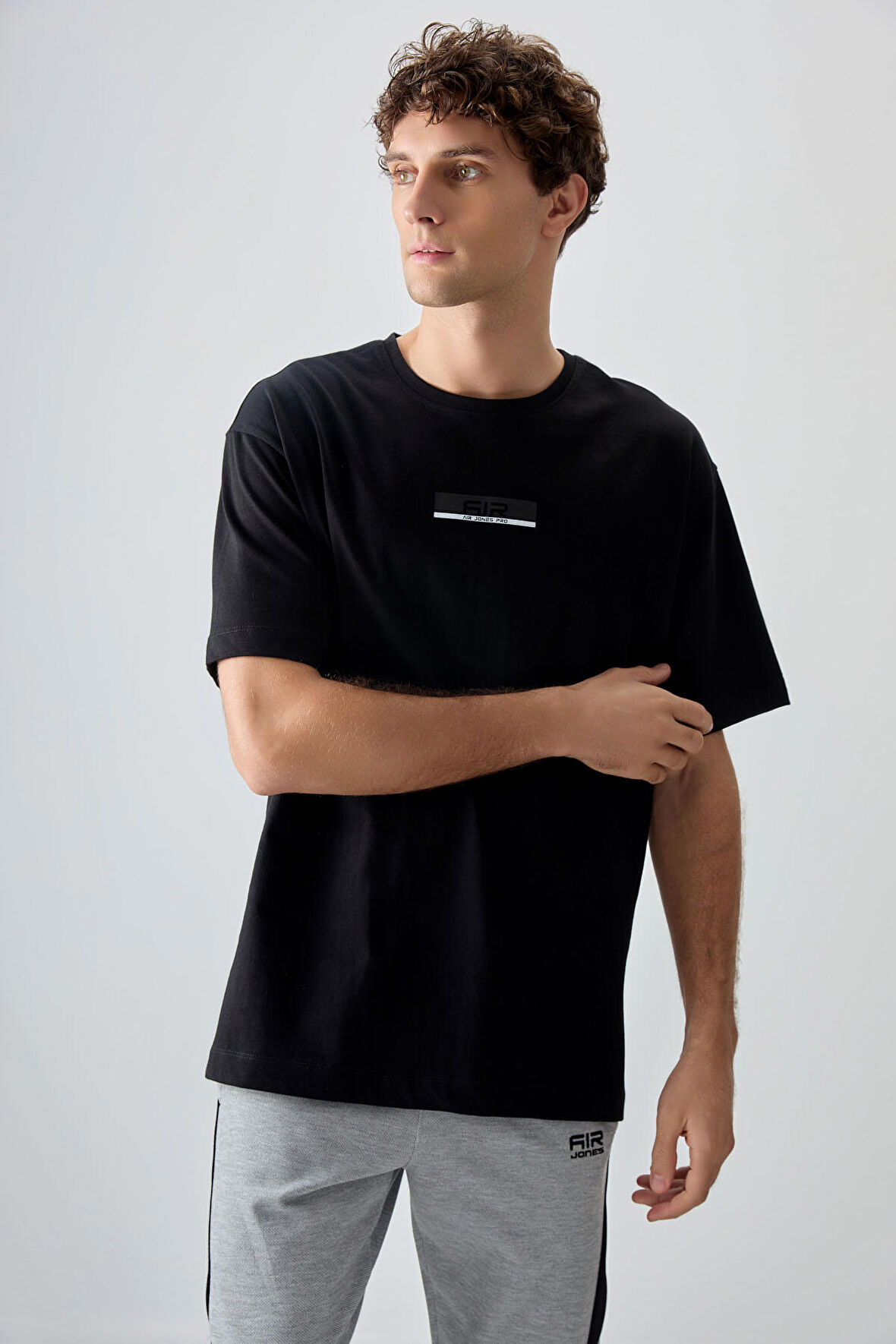Siyah %100 Pamuk Kalın Yumuşak Dokulu Oversize Fit Baskılı Erkek T- Shirt - 88359 | L