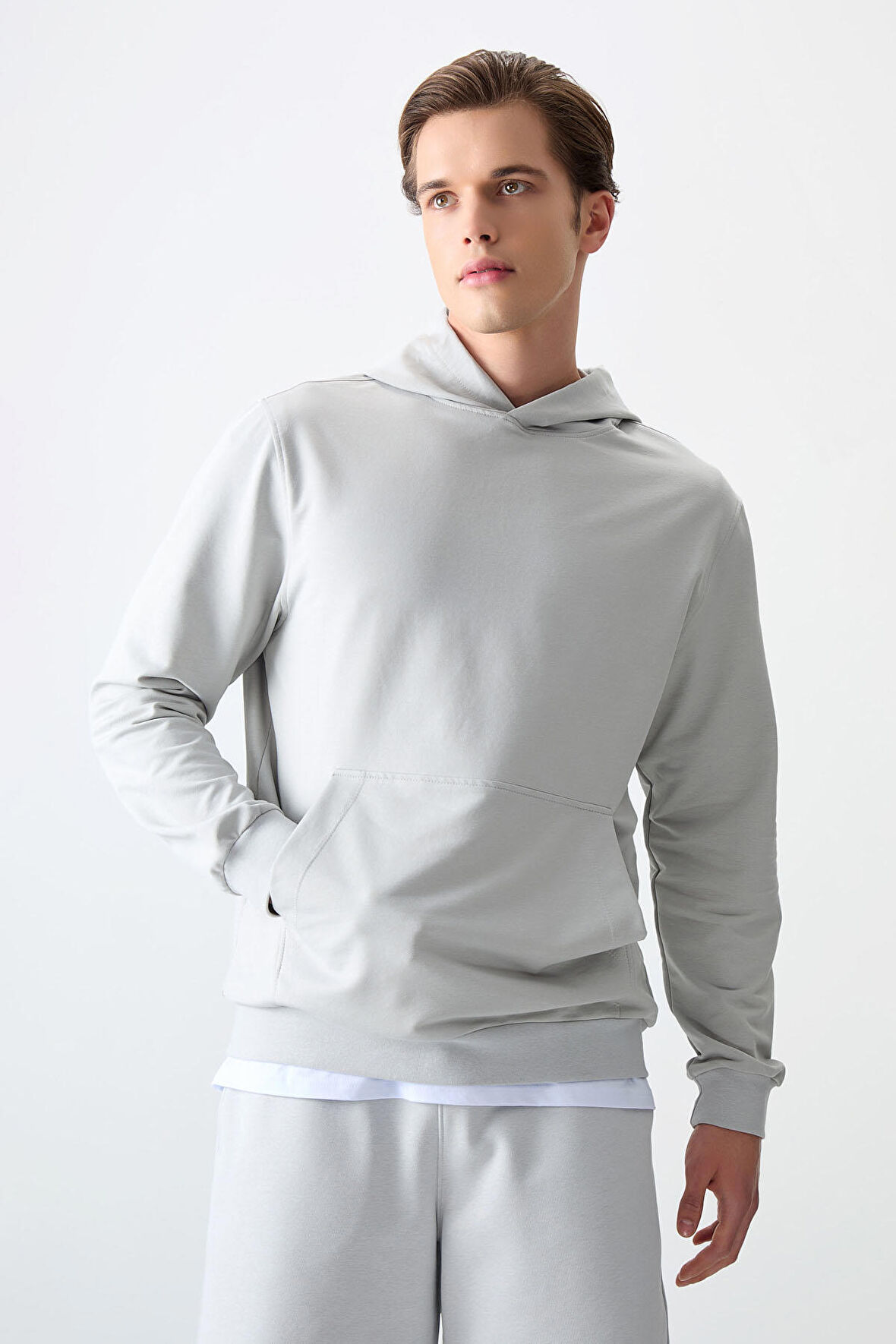 Taş Pamuk Dokulu Kapüşonlu Standart Fit Basic Erkek Sweatshirt - 88362 | M