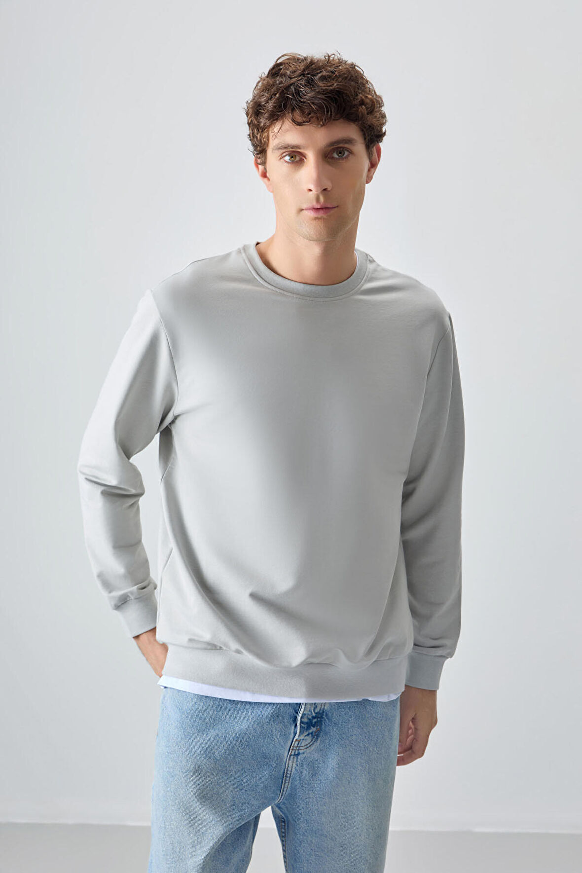 Taş Pamuk Yumuşak Dokulu Standart Fit Basic Erkek Sweatshirt - 88363
