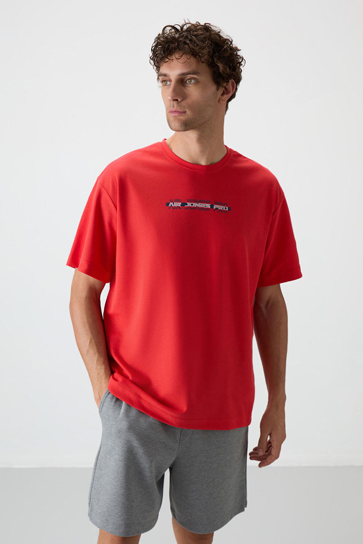 Fiesta Pamuklu Kalın Yüzeyi Dokulu Oversize Fit  Baskılı Erkek T-Shirt - 88365 | XL
