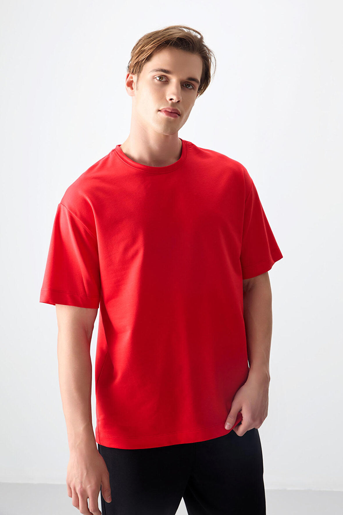 Fiesta Pamuklu Kalın Yumuşak Dokulu Oversize Fit Basic Erkek T- Shirt - 88377 | XL