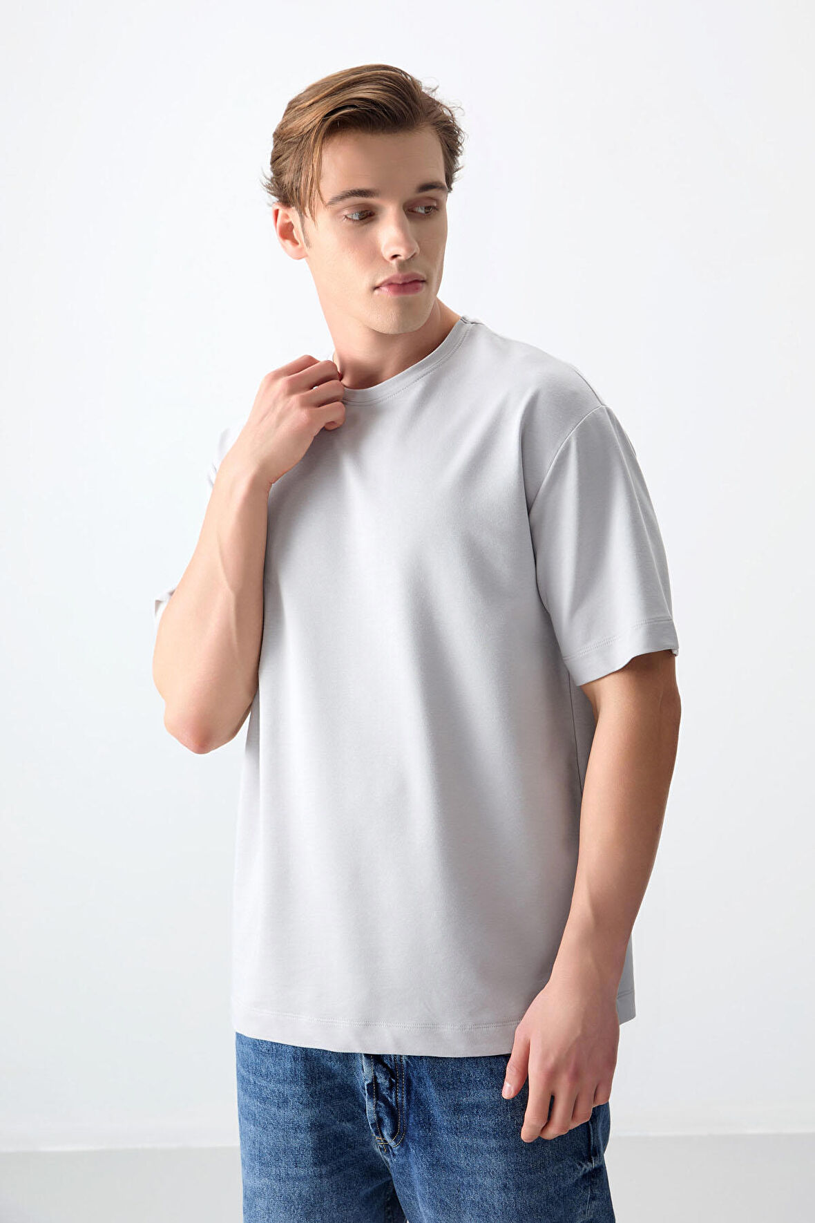 Taş Pamuklu Kalın Yumuşak Dokulu Oversize Fit Basic Erkek T- Shirt - 88377 | M