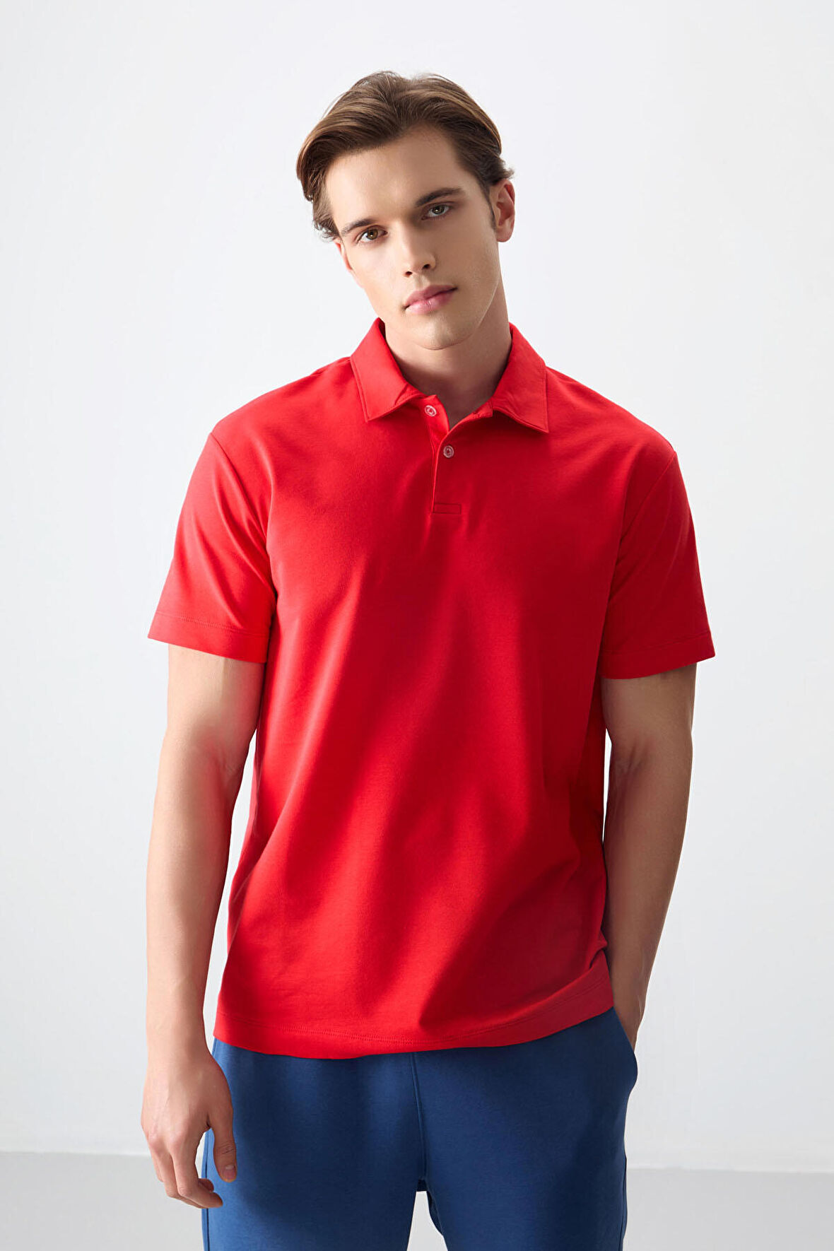 Fiesta Pamuklu Kalın Yumuşak Dokulu Polo Yaka Oversize Fit Basic Erkek T- Shirt - 88381