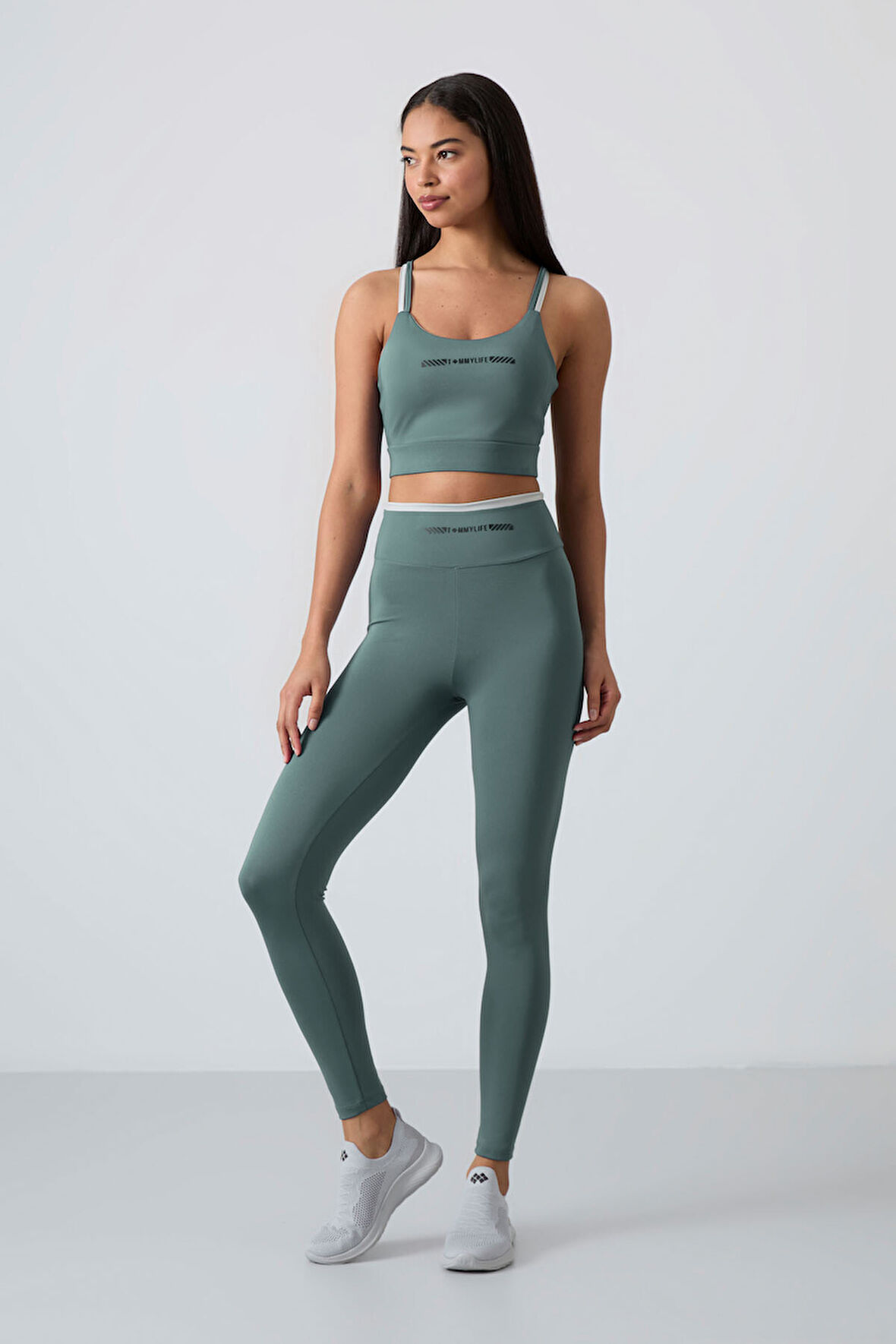Mint Yeşili Polyester Esnek Standart Fit Performans Kadın Tayt Takım - 95333