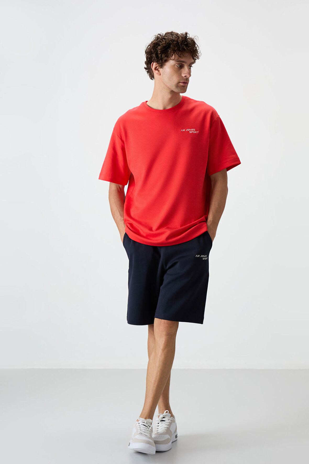 Fiesta - Lacivert Pamuklu Kalın Yumuşak Dokulu Oversize Fit Nakışlı Şortlu Takım - 85250 | XL